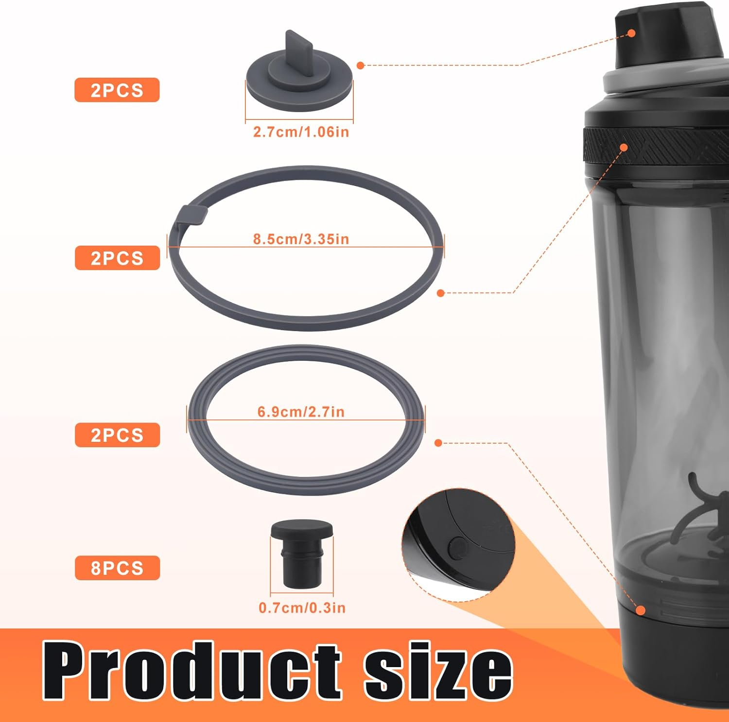 14 Pieces Replacement Gasket for VOLTRX Electric Protein Shaker Bottle 24Oz, with 8 Pcs Non-Slip Stop Silicone Sealing Ring Leakproof Gasket for Spout Lid BPA Free image number 5