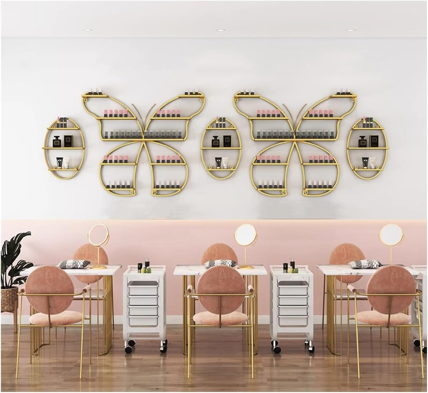 Wall Mounted Nail Polish Storage Rack,Set of 5 Butterfly Nail Polish Shelf for Wall,Metal Cosmetic Display Shelves for Home Spa Salon Shop(Black)