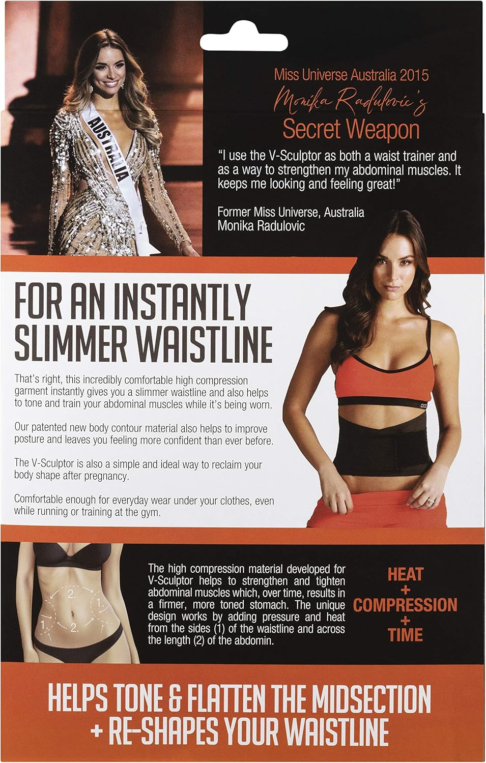 Waist Trainer Slimming Belt, Endorsed by Monika Radulovic Miss Universe, Proprietary 2 Strap Compression for Multi-Angle, Tighter Core Activation, Instant Toning and Posture Support image number 4