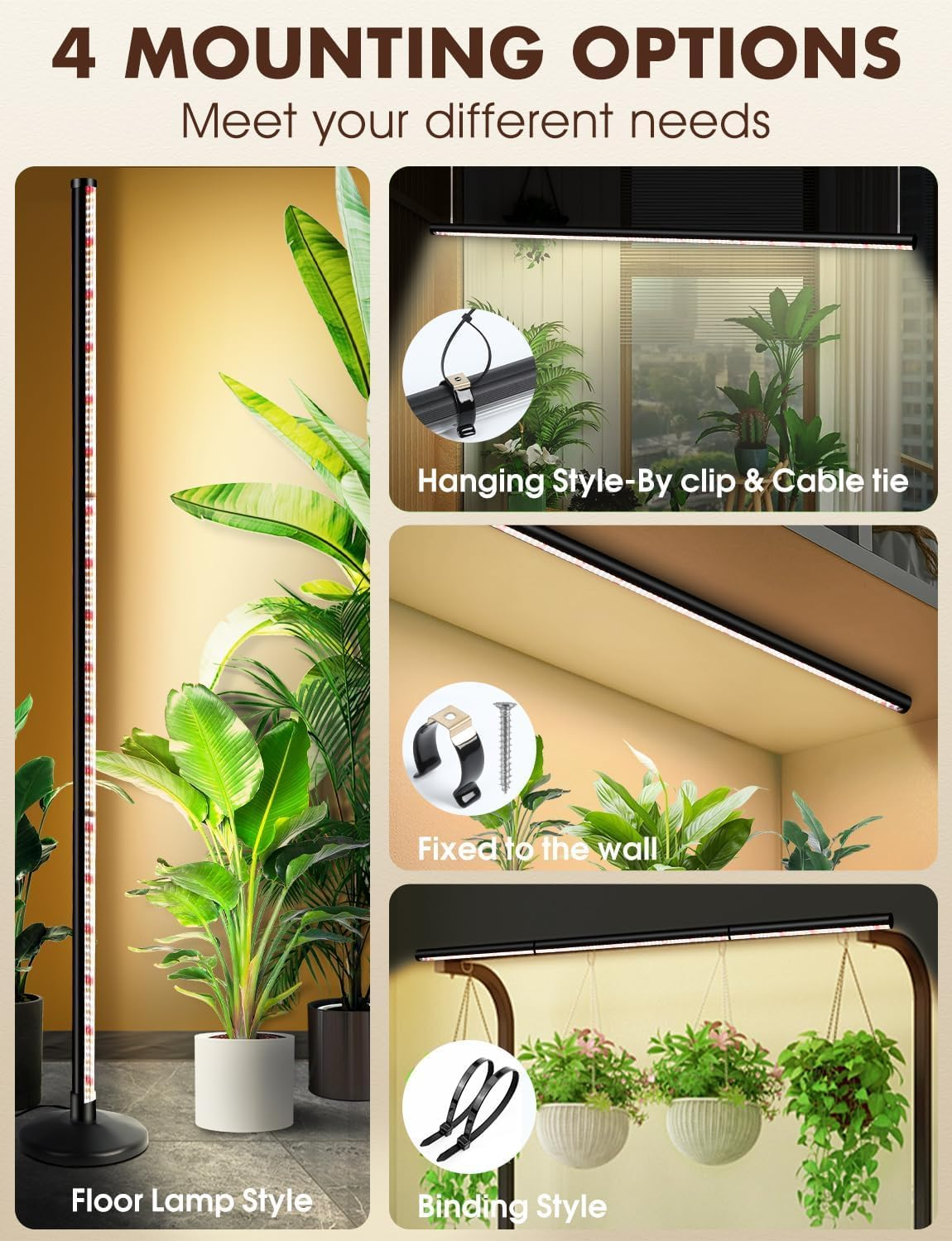 145Cm Grow Lights for Indoor Plants: 36W 280 Leds Full Spectrum Plant Lights for Seed Starting with Timer and 10 Level Dimmable Standing Plant Growing Lamp for Greenhouse with Hanging Accessory image number 2