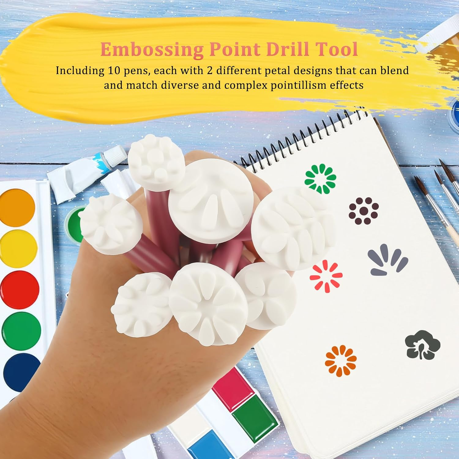 ZFLYCANP 10Pcs Plastic Flower Dotting Tool, 3D Printing Double-Tip Floral Painter, Reusable Embosssing Tools for Painting Dots, Mandala Dot Art Tool for Rocks, Dotting Pens for DIY Graffiti image number 4