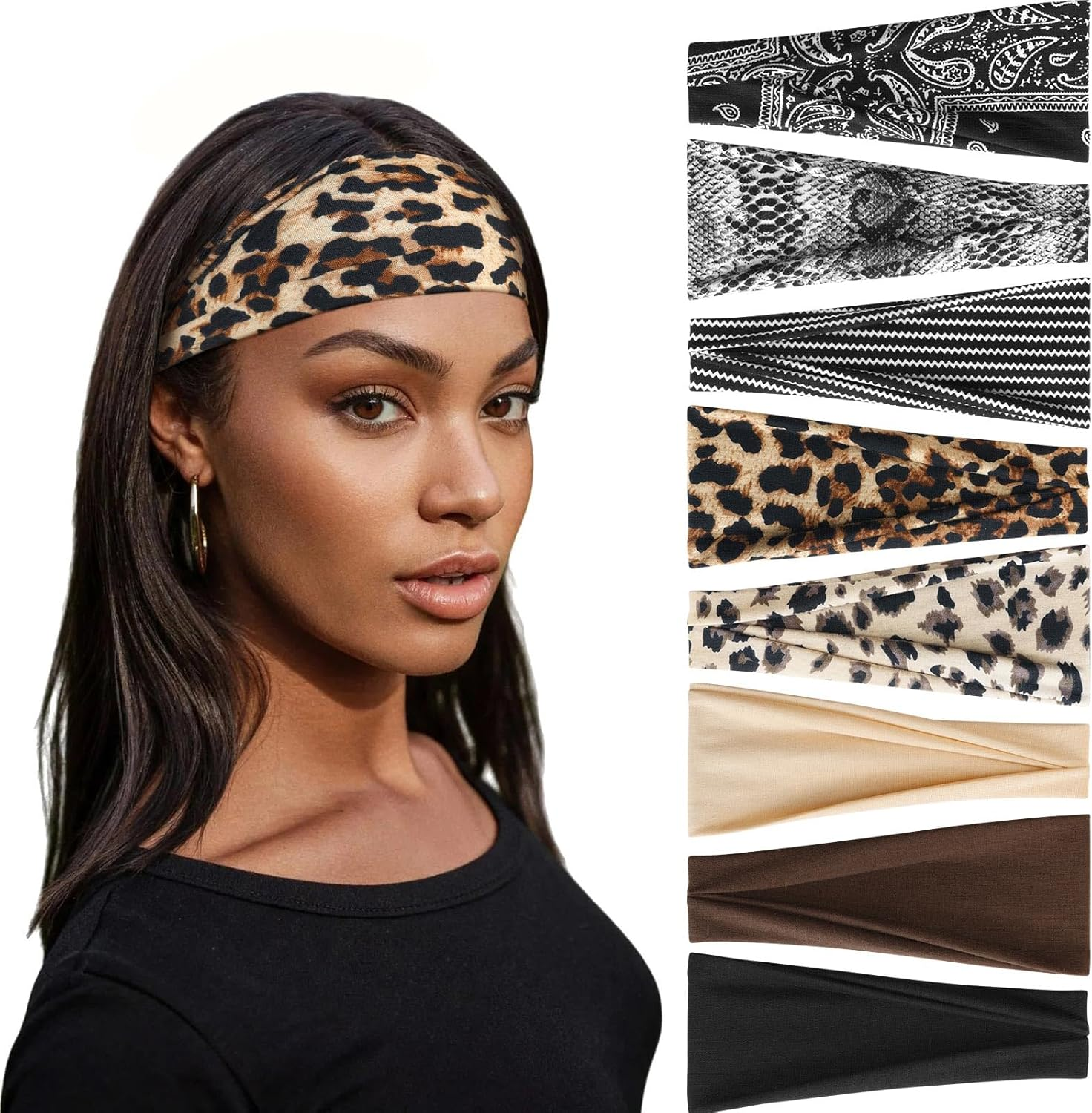 BELEVO Pack of 8 Women'S Elastic Headbands, Thin Non-Slip Hair Bands, Sports Headbands, Soft Headband Hair Band for Yoga, Exercise, Workout, Running, Gym image number 5