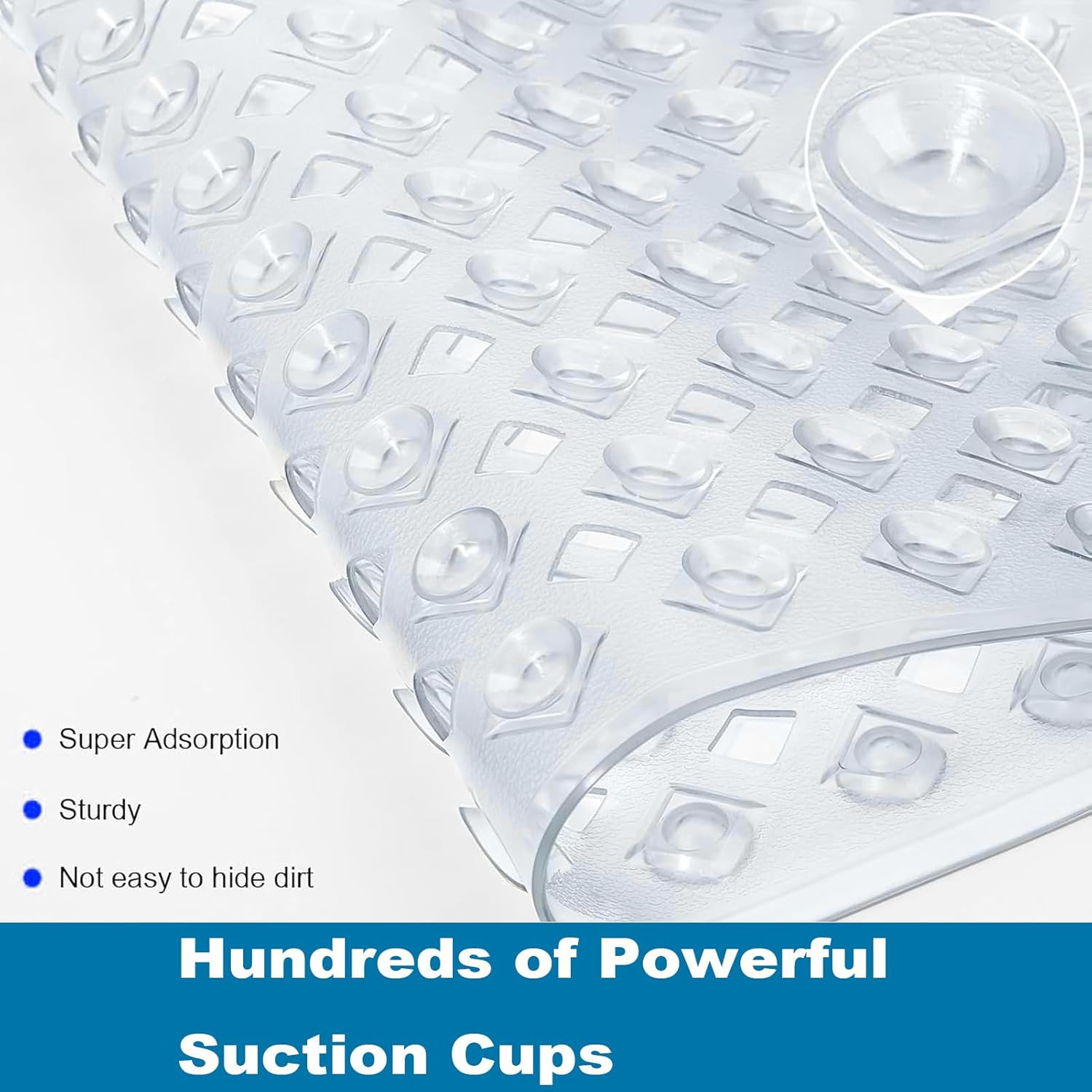 Non Slip Shower Mat,Square Shower Mat Non Slip anti Mold 21 X 21Inch Bathtub Mat with Suctions Cups and Drain Hole,Non-Slip Stall Mat for Elderly Bathroom,Machine Washable,Clear White image number 4