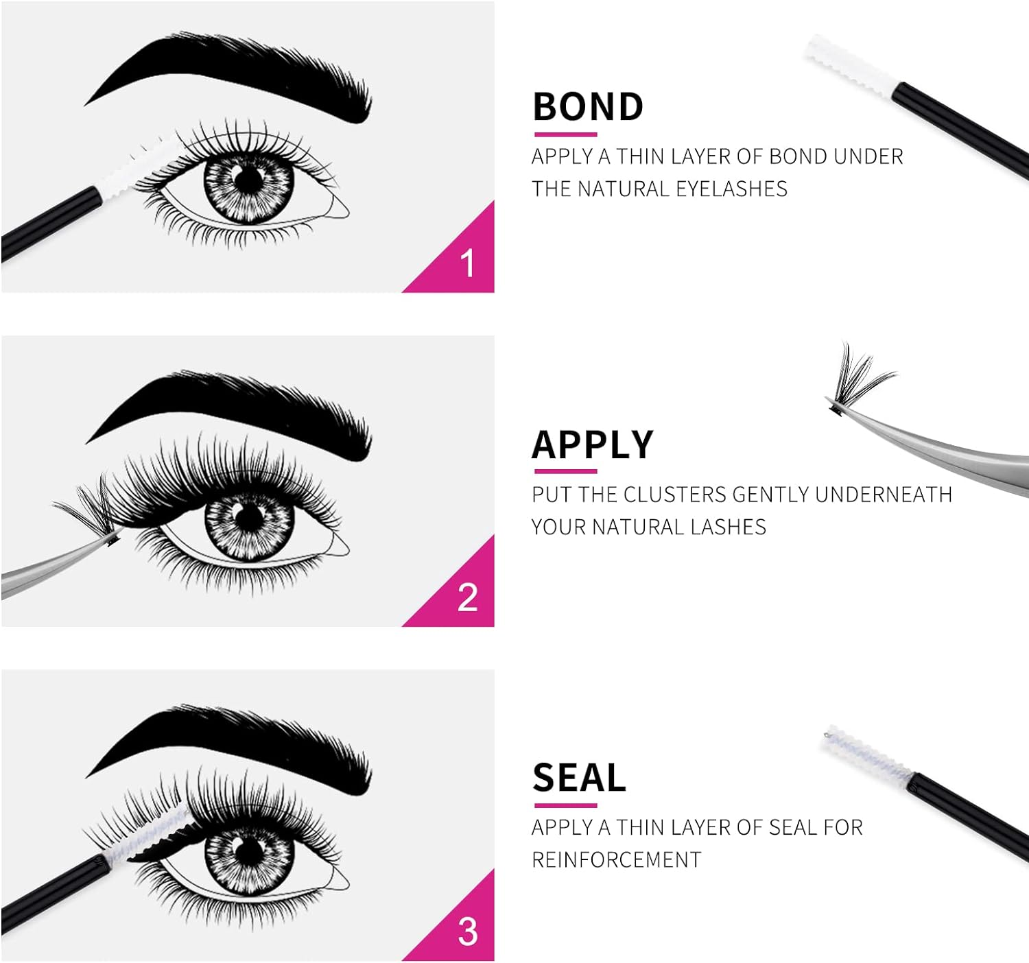 Lash Bond and Seal 10Ml Individual Lashes Glue and Seal Super Strong Hold DIY Lash Extension Kit Hold 48-72 Hours Waterproof Cluster Lash Glue Eyelash Extension Kit image number 6