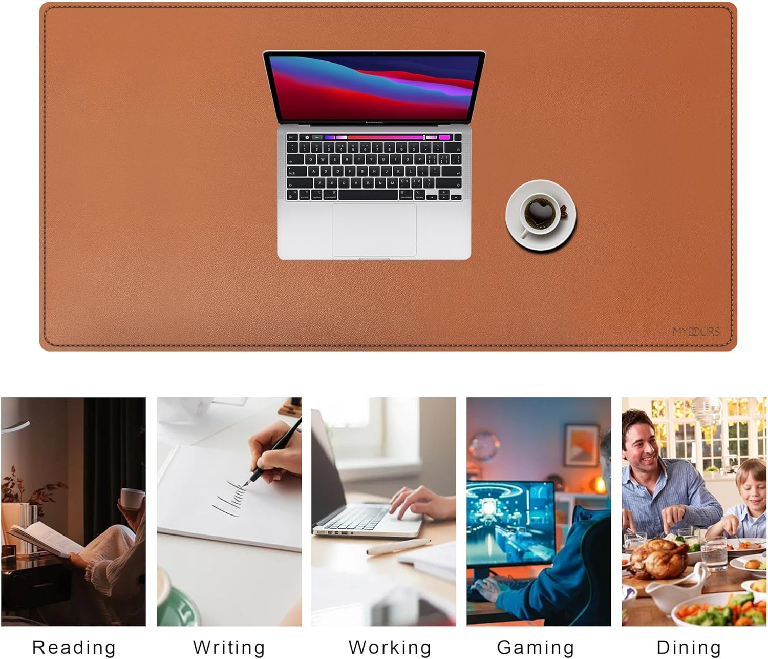 Mydours Dual-Sided Desk Pad, 100X50Cm Large Mouse Pad Natural Cork & PU Leather for Office and Home Work, Waterproof Computer Desk Mats Protector on the Top of Desks (Brown) image number 4