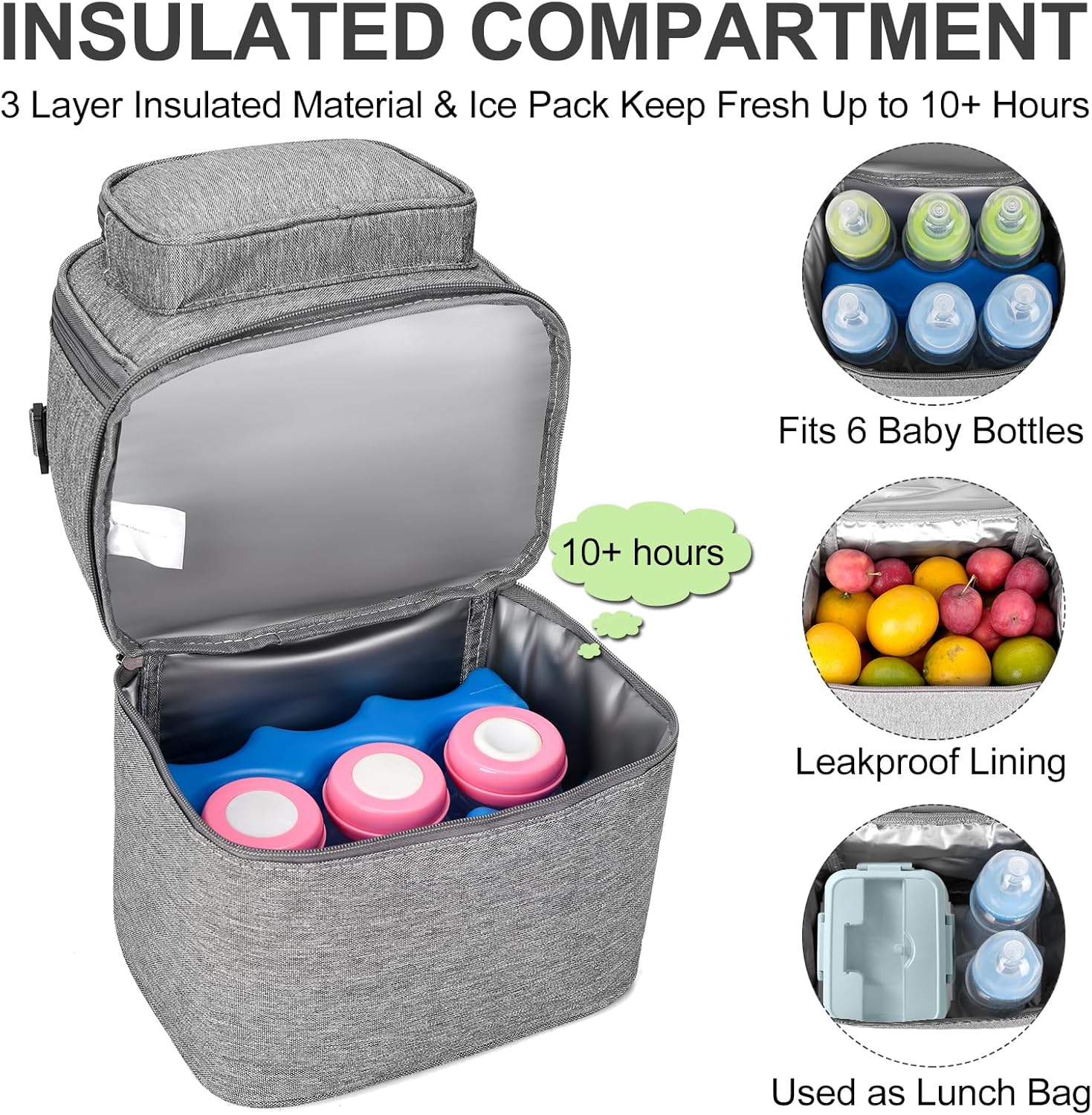 Breastmilk Cooler Bag with Ice Pack Bottle Cooler Bag for Baby Milk Breast Pump Bag with Cooler Double Deck Breast Milk Storage Bag for Breastfeeding Nursing Daycare Insulated Lunch Bag with Strap image number 1