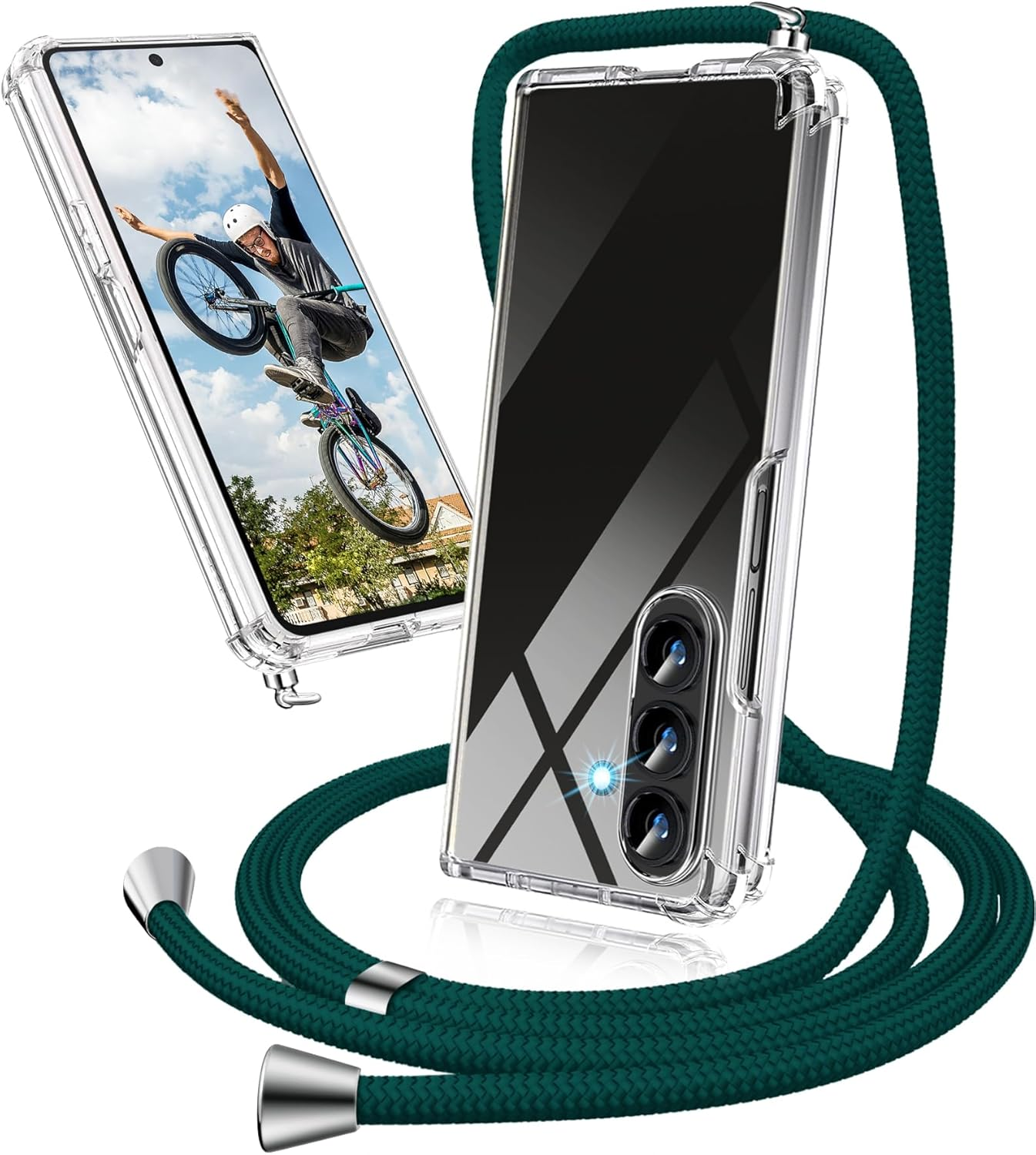 Mobile Phone Chain Case for Samsung Galaxy Z Fold 7, Case with Strap, Transparent Necklace Mobile Phone Case Z Fold 7 with Chain Cord Shoulder Ultra Thin Transparent Protective Case for Samsung Z Fold