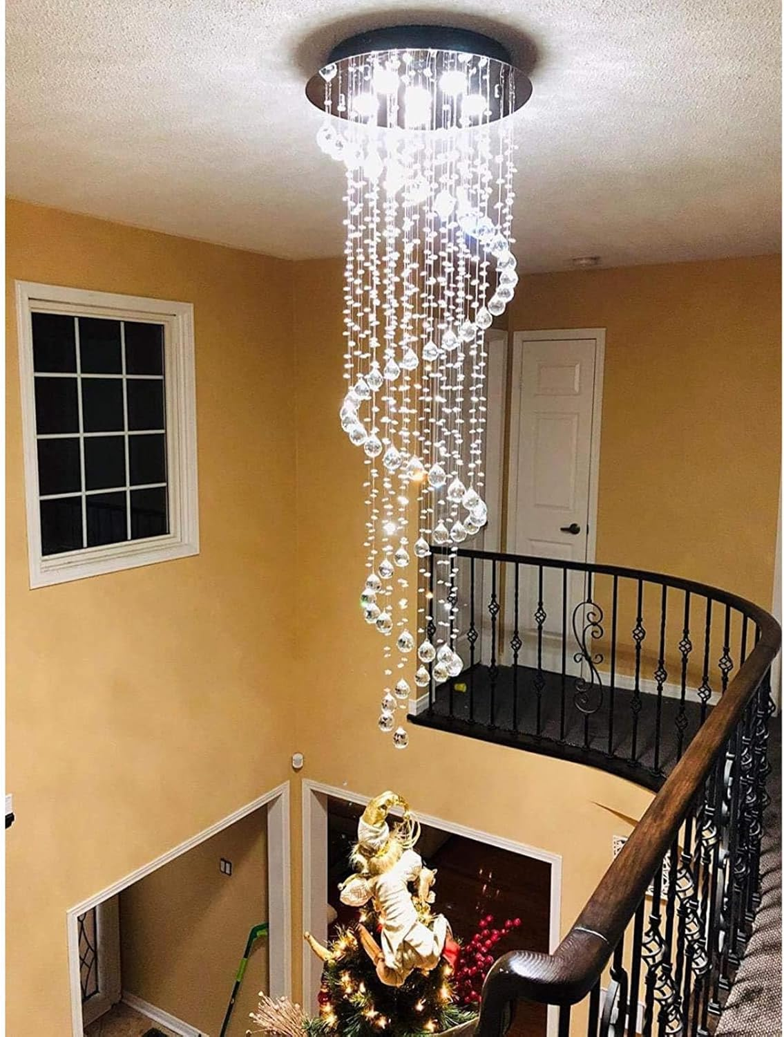 Modern Crystal Chandelier Lights, Clear K9 Crystal Raindrop LED Ceiling Light for Entryway High Ceilings Dining Room Hallway Stairway Foyer D50Cm,Silver image number 2