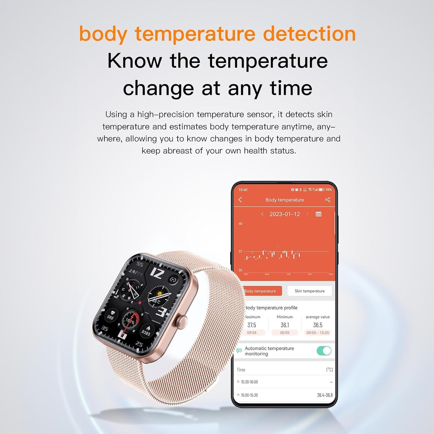 Acime Blood Glucose Sugar Smart Waatch, Popglory Smartwaatch with Blood Pressure, Fitness Tracke with Heart Rate Monitor, Full Touch Fitness Waatch for Androi & Ios for Men Women, LKHWIM5PHUB8F3SZM