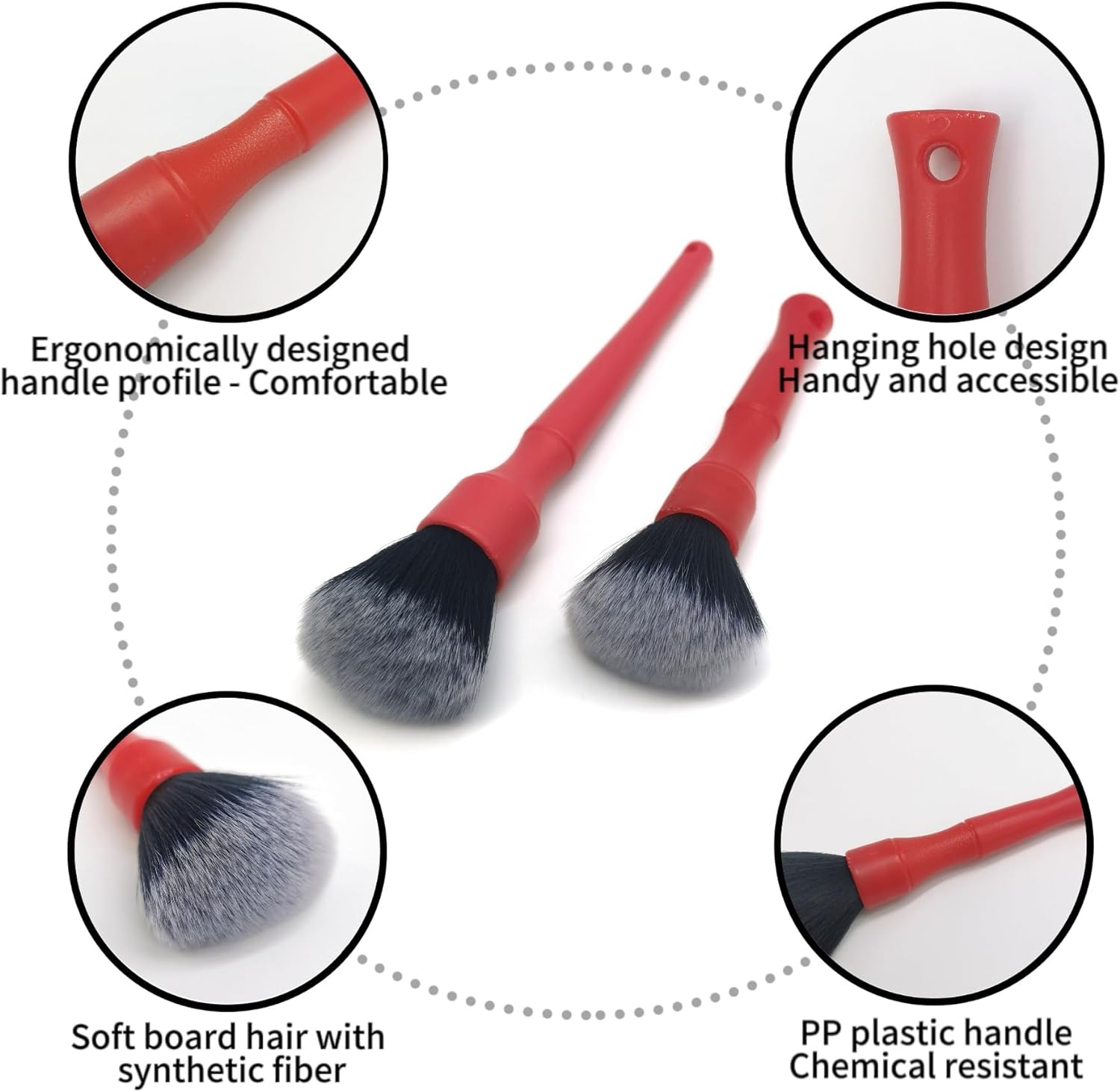 YUESUO Ultra-Soft Detailing Brush Set (Set of 2) Car Interior Detail Soft Brush for Light Duty Cleaning of Emblems, Gauge Cluster, Infotainment Screen (Red) image number 4