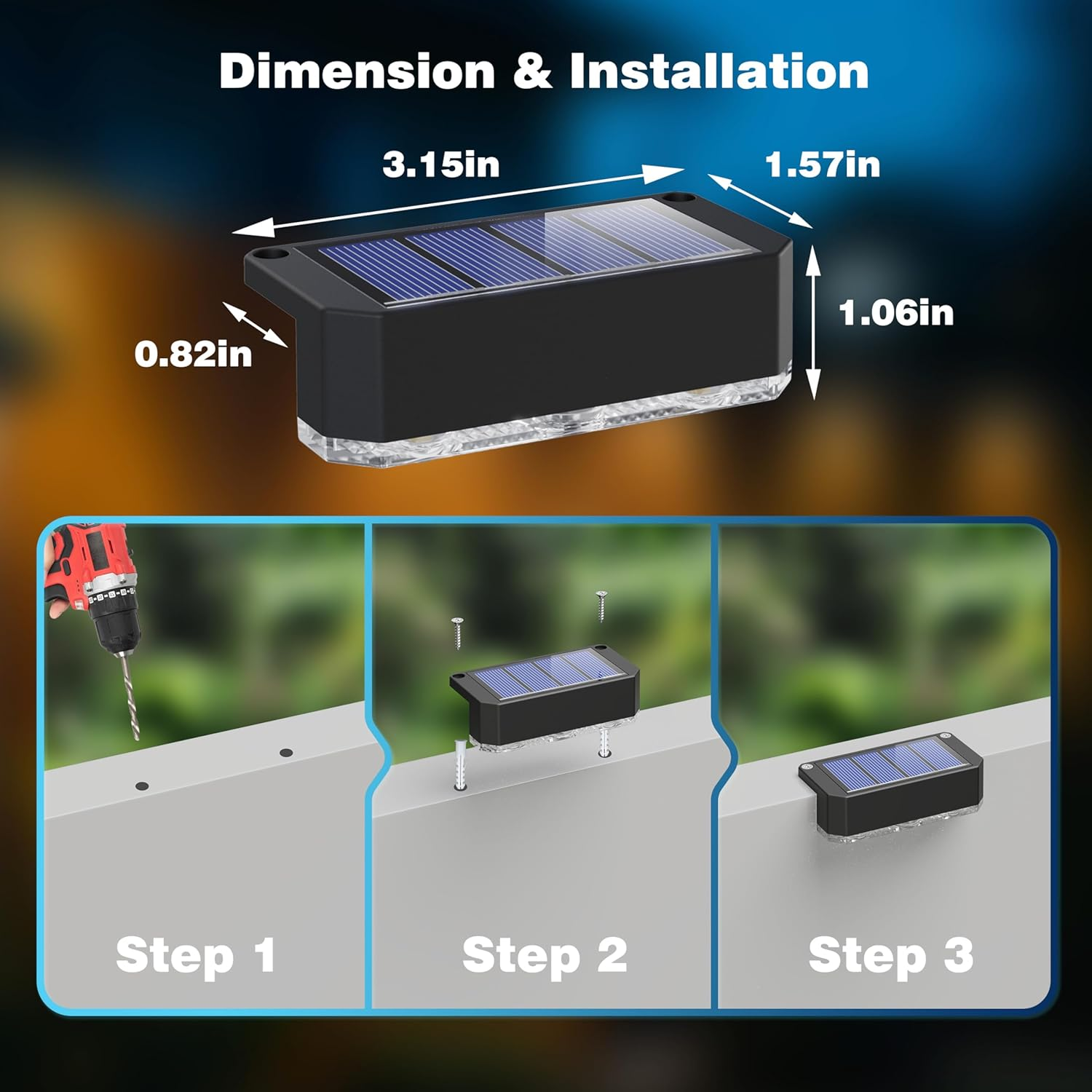 Peasur Pack of 4 Solar Lights for Outdoors, Solar Fence Lights, Outdoor Light, Waterproof Solar Light Fence, Solar Wall Light Outdoor for Steps, Patio, Stairs, Balcony (Cool White)