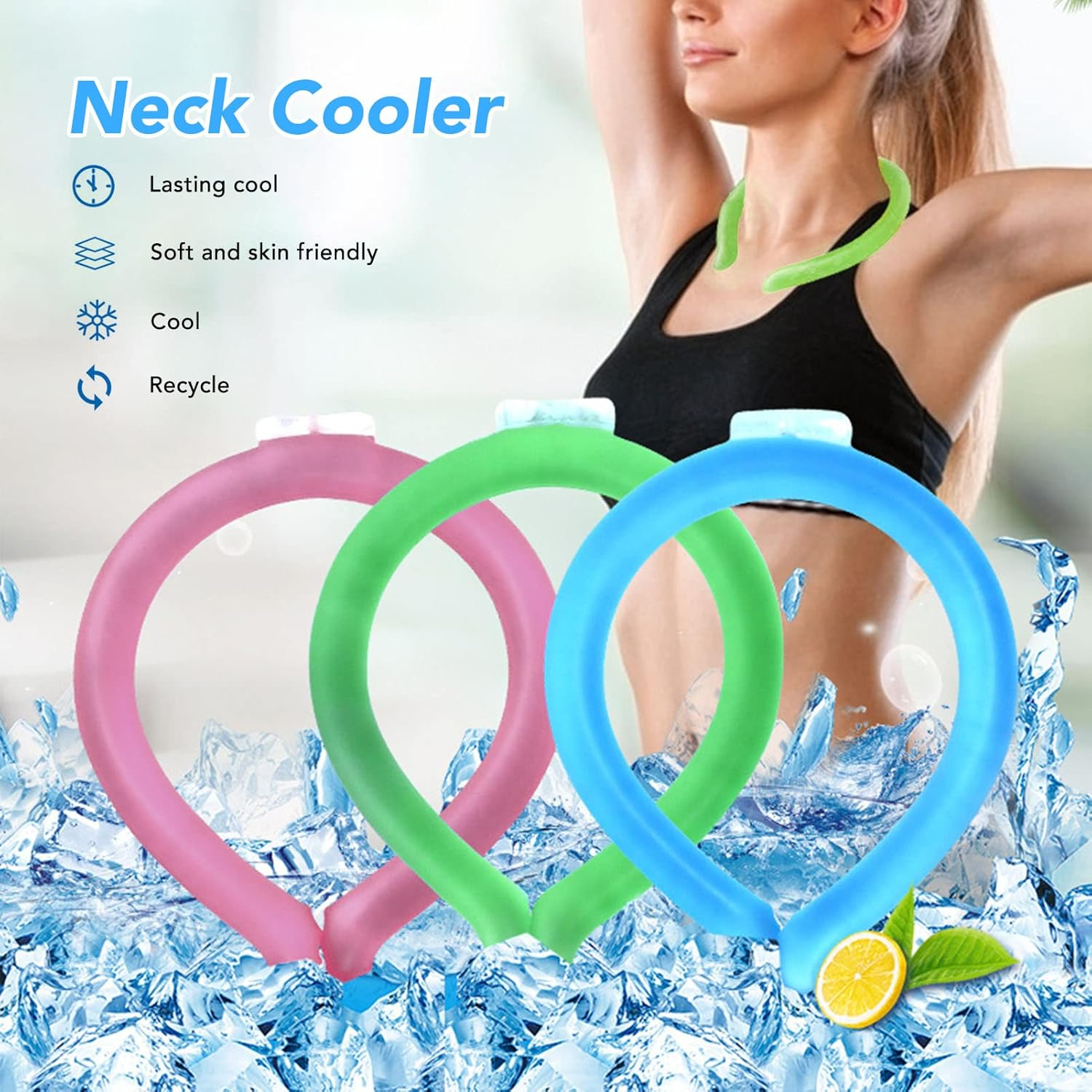 Neck Cooling Tube, Wearable Cooling Neck Wraps for Summer Heat Hands Neck Cooler, Reusable Cold Gel Ice Pack, Personal Air Conditioner for Indoor Outdoor Workers, Sports