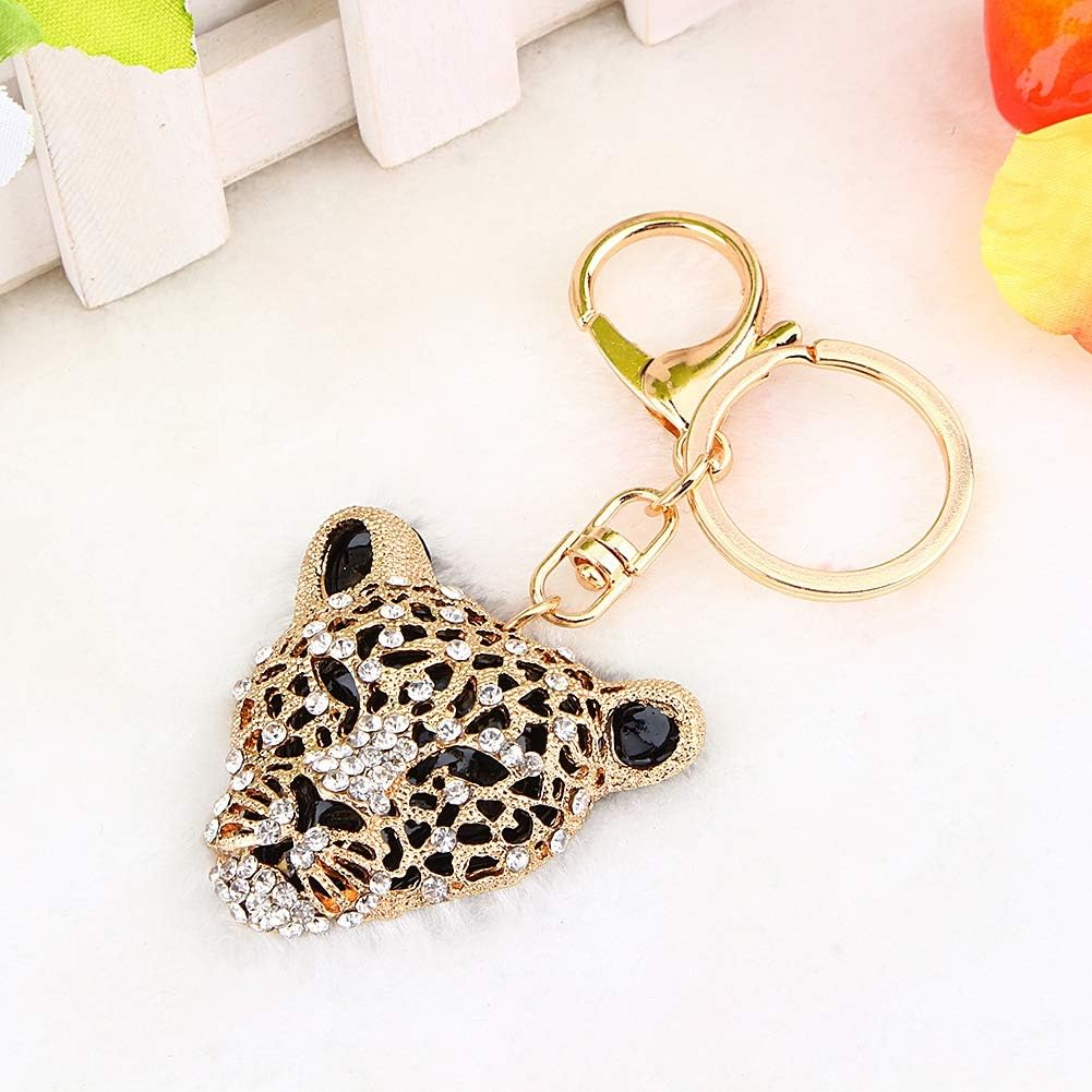 Haosie Leopard Bag Pendant, 5.1&times;5Cm Leopard Charm, Gold Rhinestone Keychain Cute Cheetah Head Purse Key Ring Chain Sparkling Crystal Charming Decoration Adornment for Wallets Handbags Lady Girlfriend, Gold, Small
