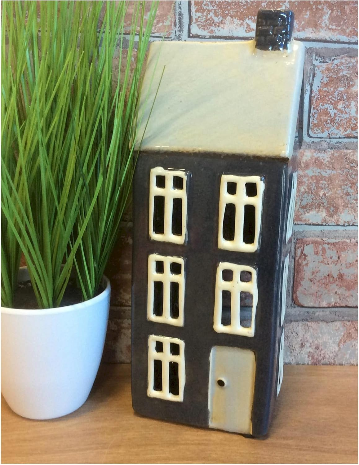 Village Pottery Tall Slate Blue House Tealight Holder Y image number 6