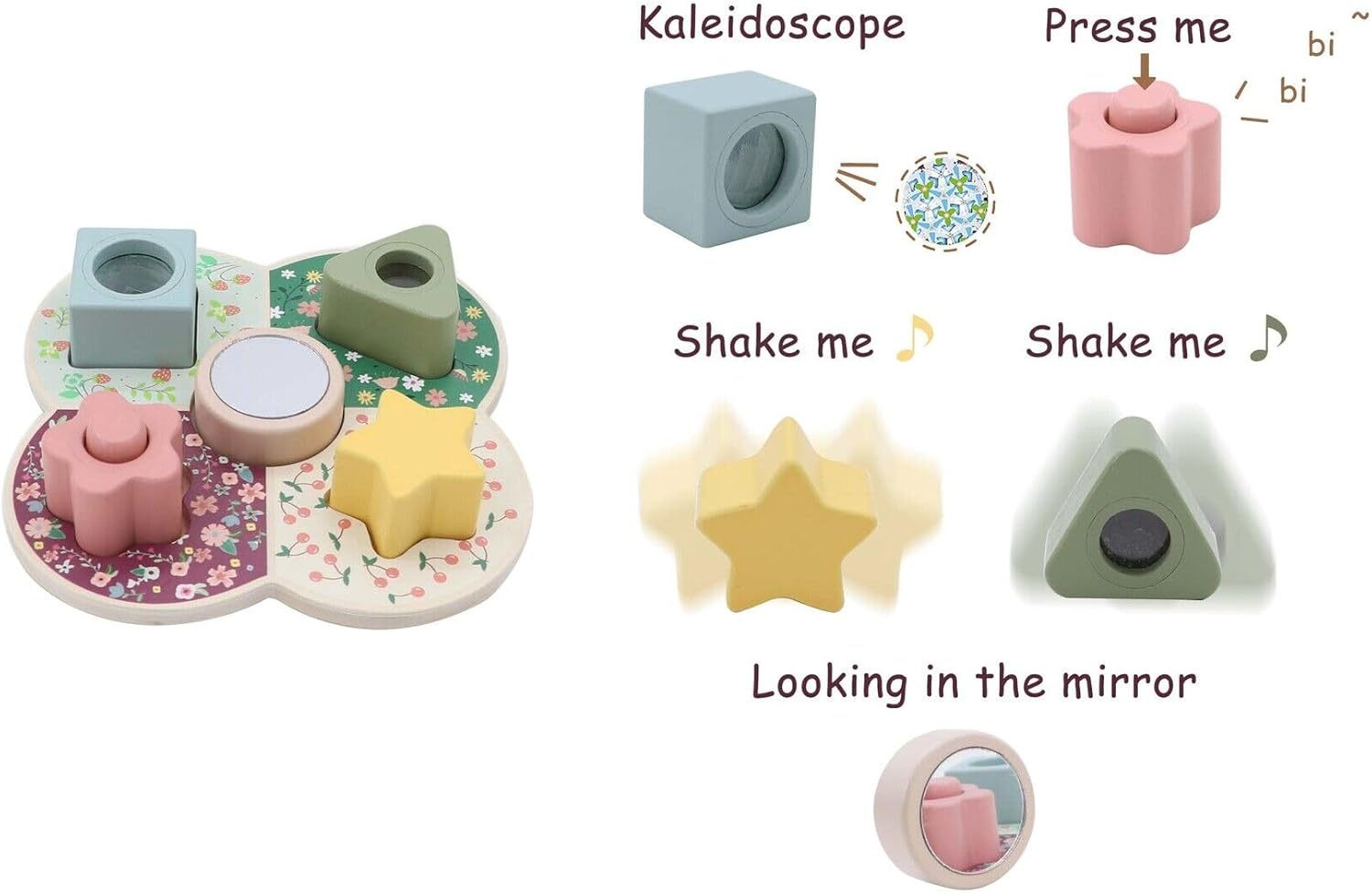 Kaper Kidz - Wooden Shape SORTER with Activity Blocks | Beautifully Decorated Wooden Blocks with Flowers and Interactive Shapes image number 1