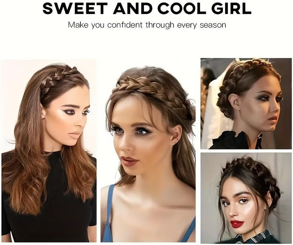 Braided Headbands for Women, 2Pcs Handmade Fishbone Braid Hairband with Non-Slip Grip &ndash; Elastic Stretch Headwrap for High Crown & Effortless Style (Dark Brown) image number 4