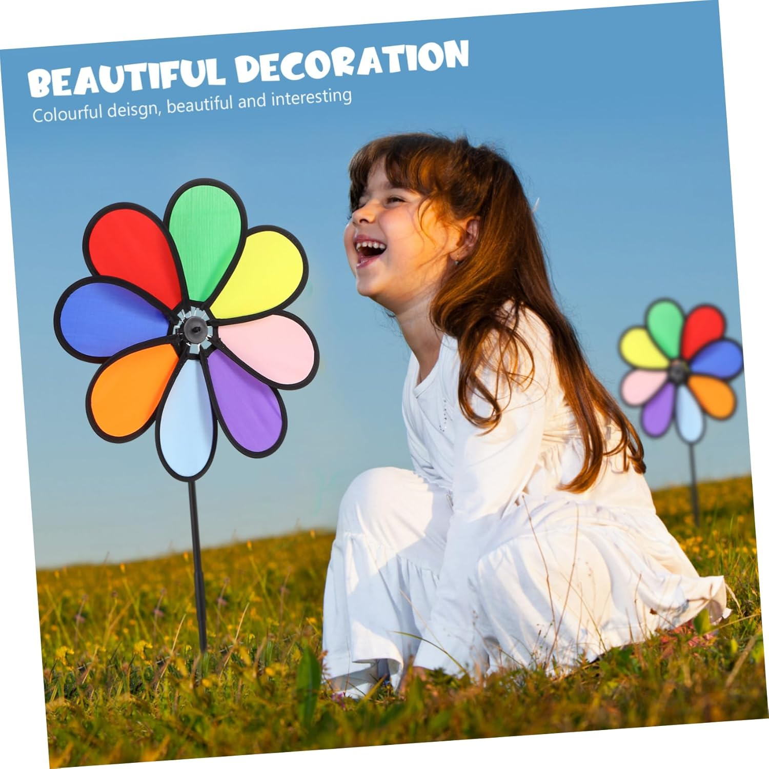 CIYODO Lawn Pinwheel Windmill Toys 2 Pack Colorful Windmill Spinners Easy Assembly for Outdoor Decor image number 4