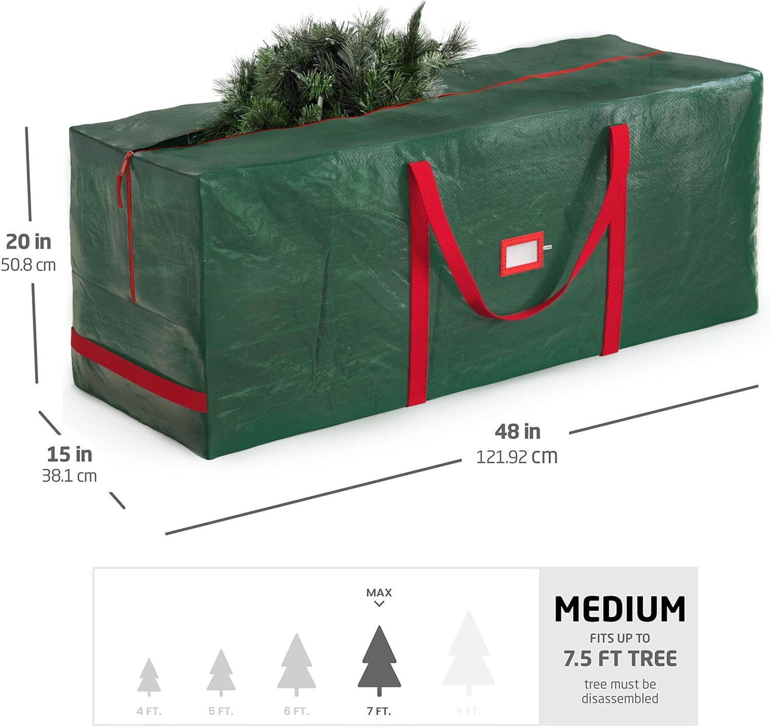 (Green) - Zober Christmas Tree Bag - Artificial Christmas Tree Storage for Trees up to 7' Tall - Also Accommodates Holiday Inflatables 48 X 15 X 20 (Green) image number 3