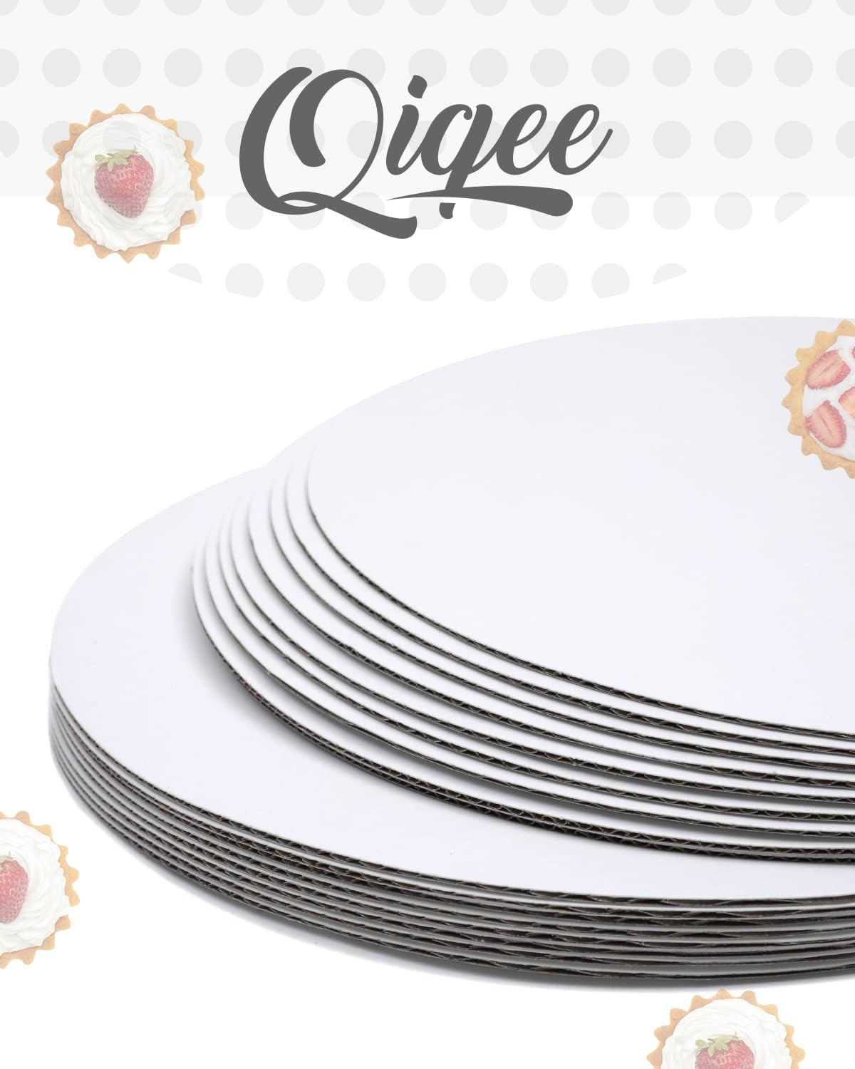 Qiqee 20.32Cm White Cake Boards round 30-Packs Circles Rounds Base Food-Grade Cardboard Cake Plate(Thinner but Stronger, 8 Inch) image number 3