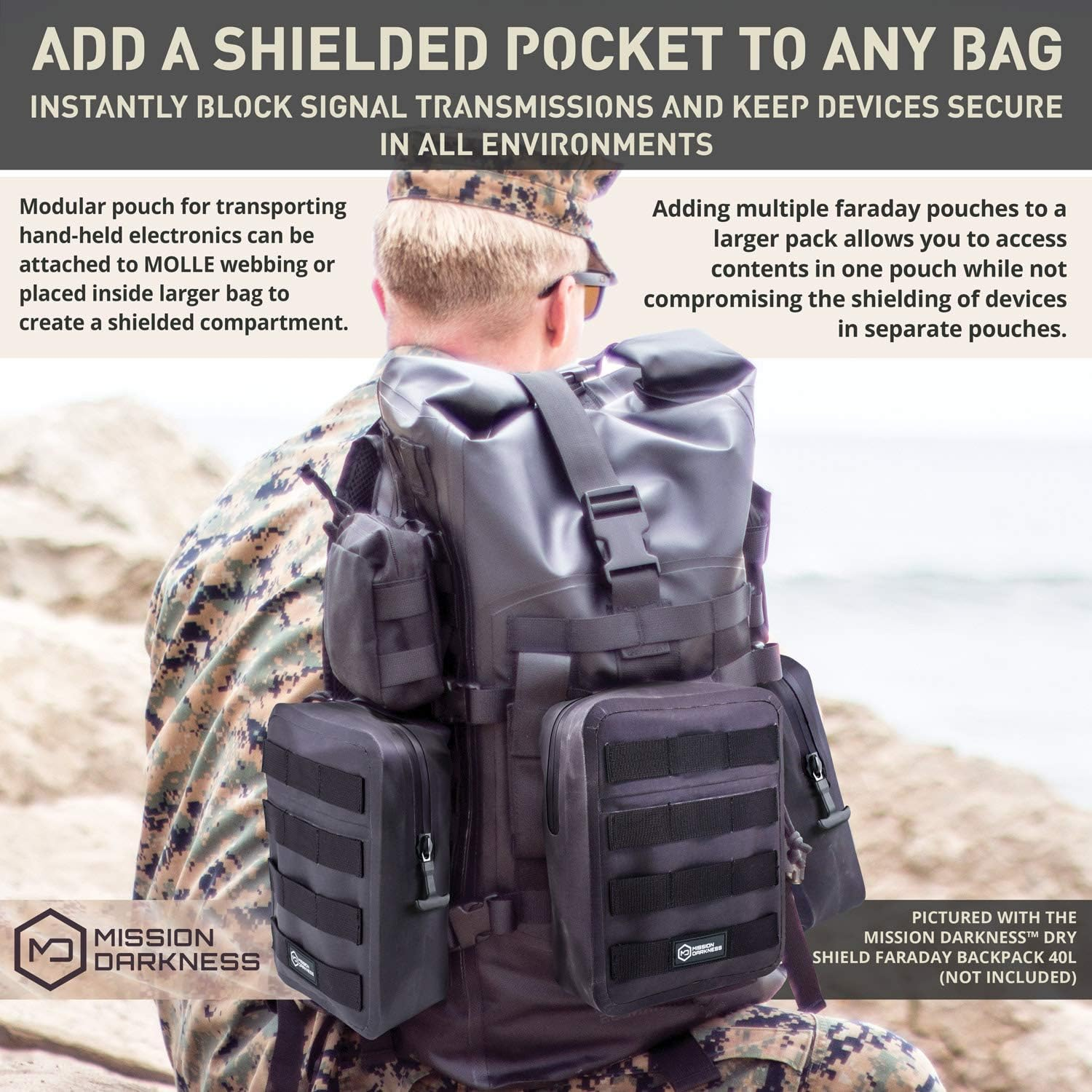 Mission Darkness Dry Shield MOLLE Faraday Pouch (2Nd Gen) // Waterproof & Submergible Dry Bag + RF Shielding Liner. Signal Blocking, Anti-Tracking, EMP Shield, Data Privacy, Electronic Device Security image number 2