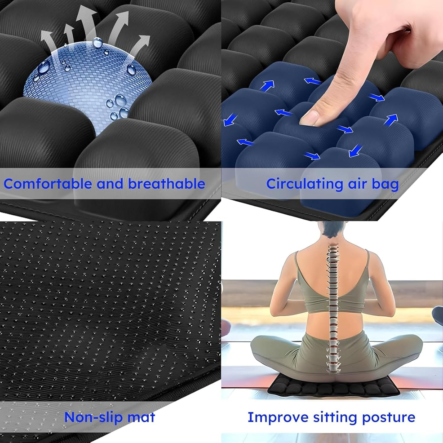 Portable Travel Cushion, 3D Air Cell Seat Cushion for Pressure Relief, Manual Press Inflateable Seat Cushion for Airplane Wheelchair, Car Set, Office Chair image number 1