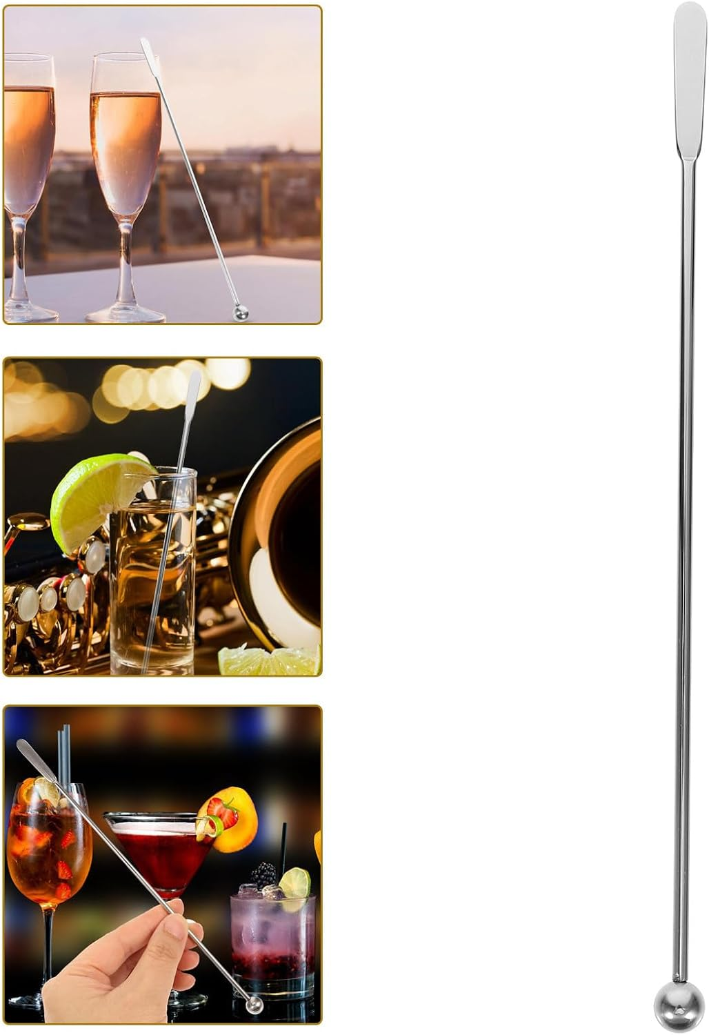 Stainless Steel Cocktail Stirring Rod Flat End Drink Stirrer for Coffee and Tea Bar Use Party Mixing Stick Silver image number 5