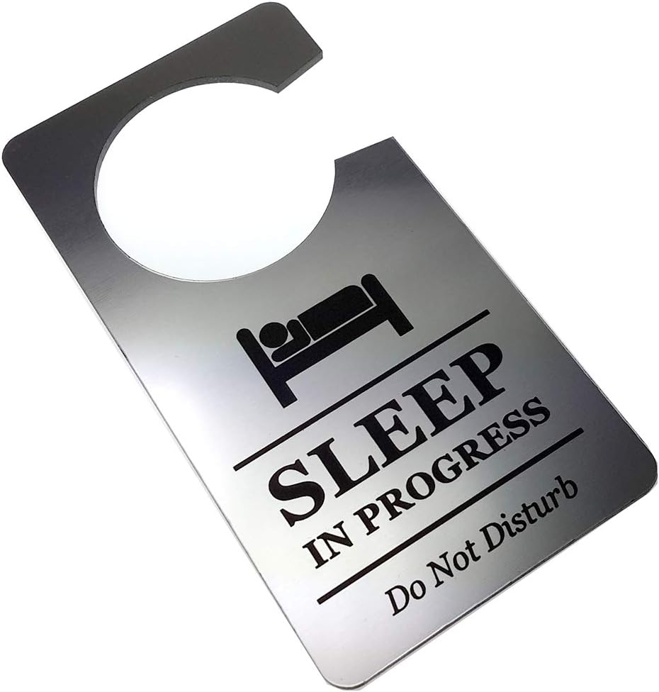 Sleep in Progress Do Not Disturb Room Door Hanger Sign Silver Acrylic - for Nurses, Doctors, Students, Home Use, Hotels image number 4