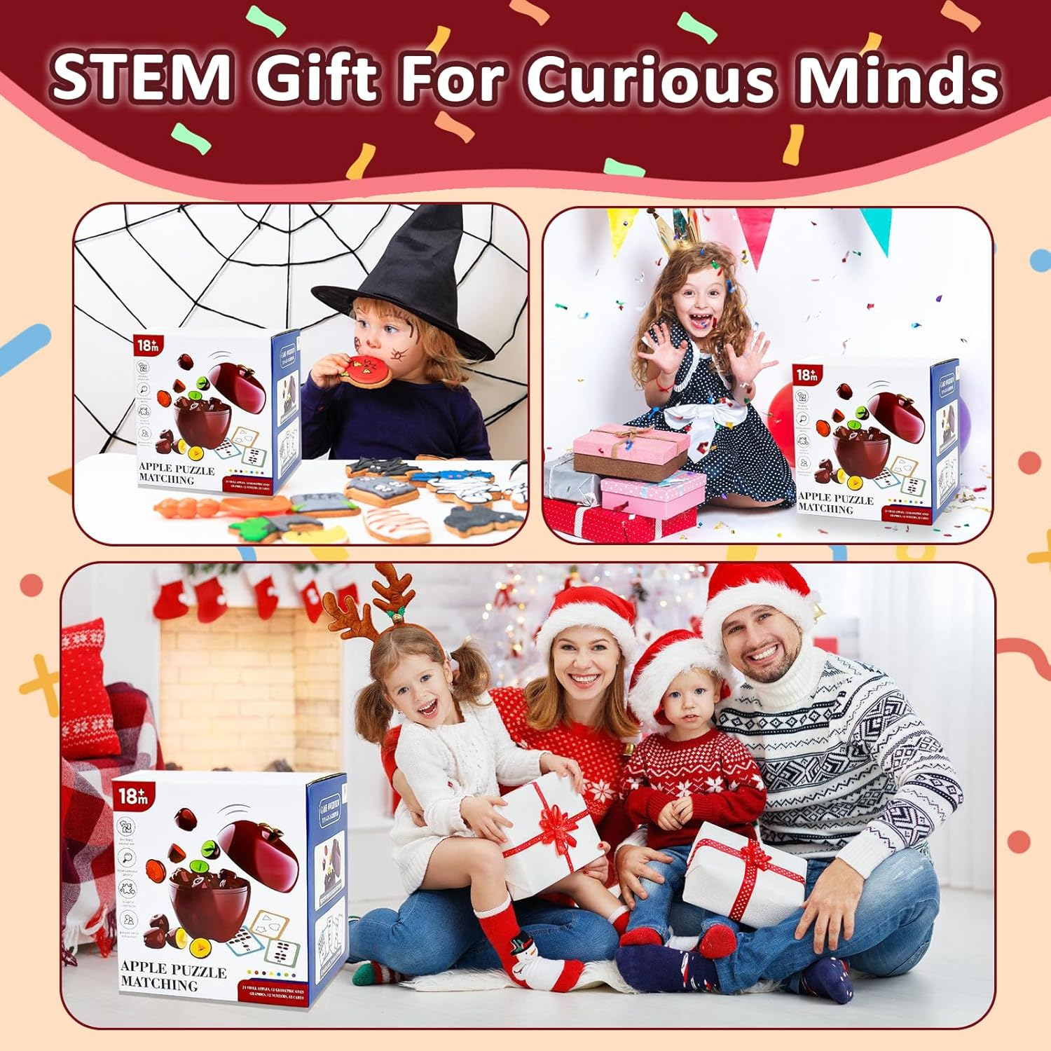 Caunedy 24PCS Apple Shape Sorting & Matching Toys, Color & Shape Recognition Games for Toddlers 3+ Years, Sensory Educational Kit with Apple-Shaped Storage Basket, STEM Toy for Kids image number 5