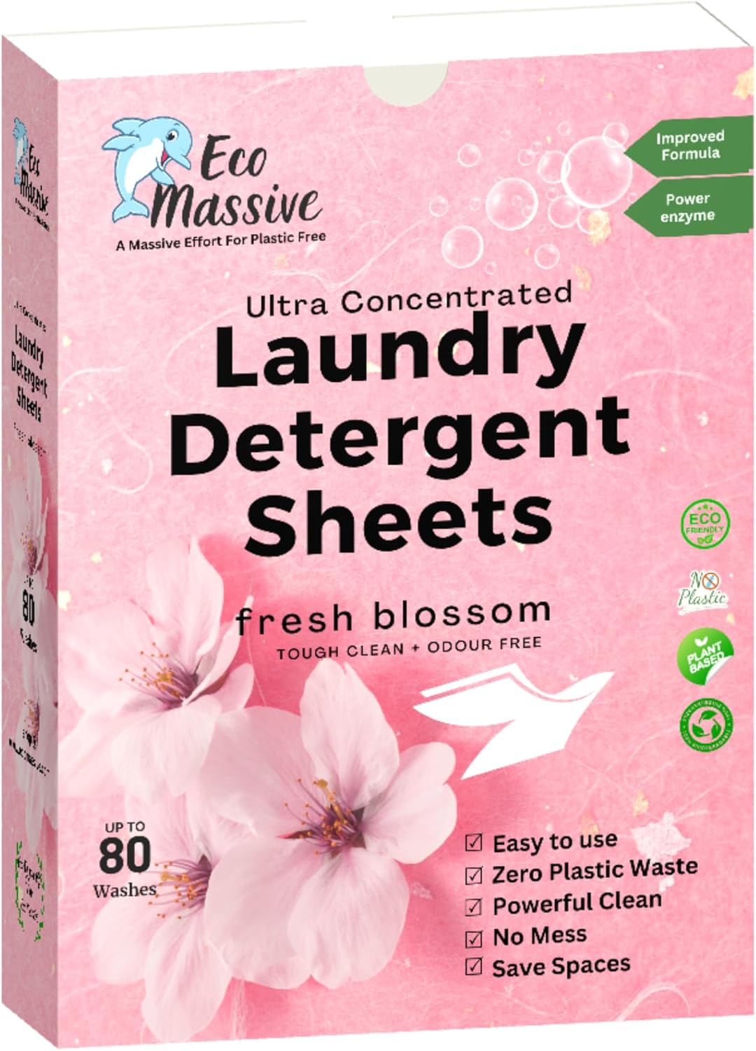 Eco Laundry Detergent Sheets, Ultra Concentrated & Fully Degradable Laundry Sheet Strips for Washing Clothes. Gentle Clean & Odour Free- 80 Loads, Fresh Blossom- ECO Massive image number 1