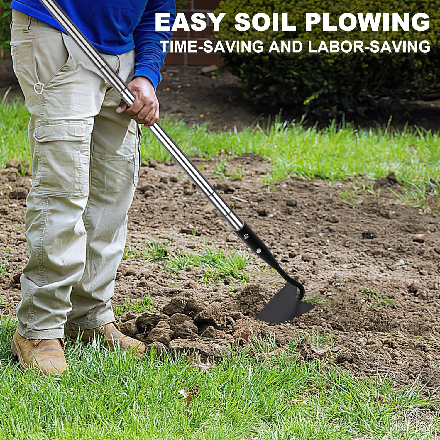 Warren Hoe, Carbon Steel Triangle Garden Hoe with Stainless Steel 57" Adjustable Long Handle, Heavy Duty Gardening Hand Tools Hoe for Ridging Weeding Digging Loosening Edging Soil, Balck image number 2