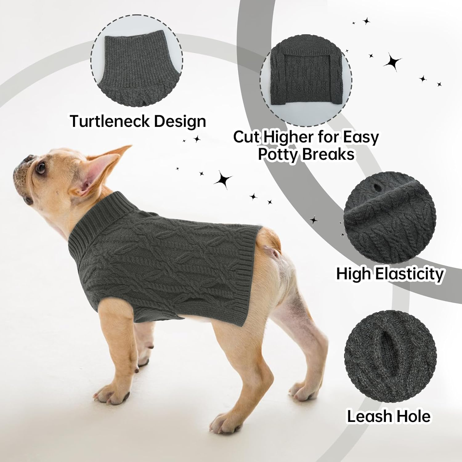 Cats, Dog Jumper, Winter Warm Dog Jumper, Coat, Jacket, Vest, Puppy Clothing, Dog Jumper, Christmas Dog Coat, Small Dogs, Chihuahua Jumper (Grey, XS) image number 5
