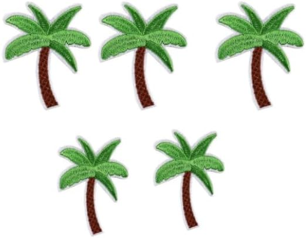 5Pcs Green Applique Art Crafts for DIY Clothing Accessories,Coconut Palm Tree Embroidered Patch Iron on Patch DIY Sewing Applique Trim and Embellishments Applique Patches, Appliques image number 1