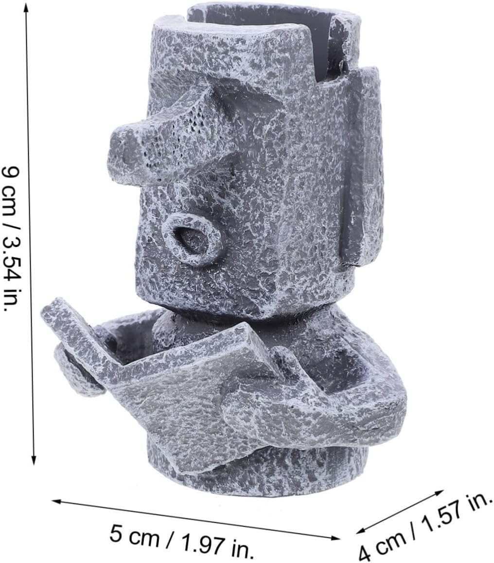 LAPYAPPE 1Pc Gray Resin Moai Statue Eyeglasses Holder Pen Organizer Multipurpose Desk Decoration for Office Stylish Storage for Pens Pencils Accessories image number 2