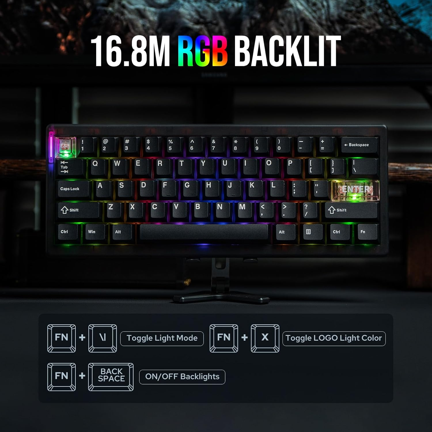 Mechlands CIDOO QK61 via Programmable 60% Compact Keyboard, Wireless Gaming Keyboard, Hot Swappable Custom Keyboard, Gasket Mechanical Keyboard with PC Plate, RGB, 3000Mah Battery for Win/Mac (Black) - White image number 6