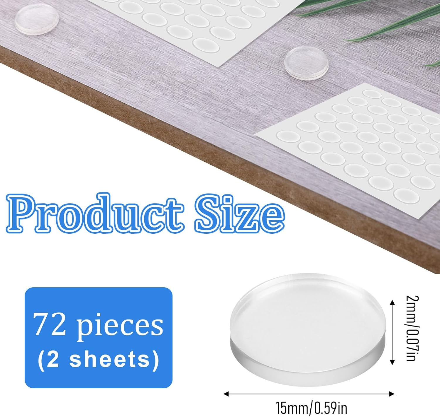 72Pcs Glass Table Top anti Slip Pads Bumpers 15 * 2Mm Clear Silicone Bumper Pads Rubber Cabinet Bumpers Dots for under Glasses Non Slip Furniture Pad Self Adhesive image number 4