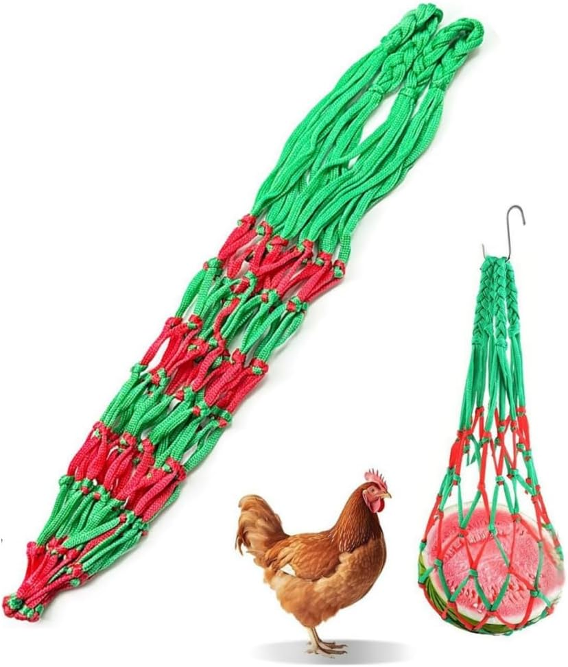 Vegetable Hanging Feeder Hangable Feeding Net Bag Vegetable String Bag Can Hold Vegetable and Fruit Feed Suitable with Hook for Chicken Duck Goose Coop and Can Also Hold Other Items You Want image number 4