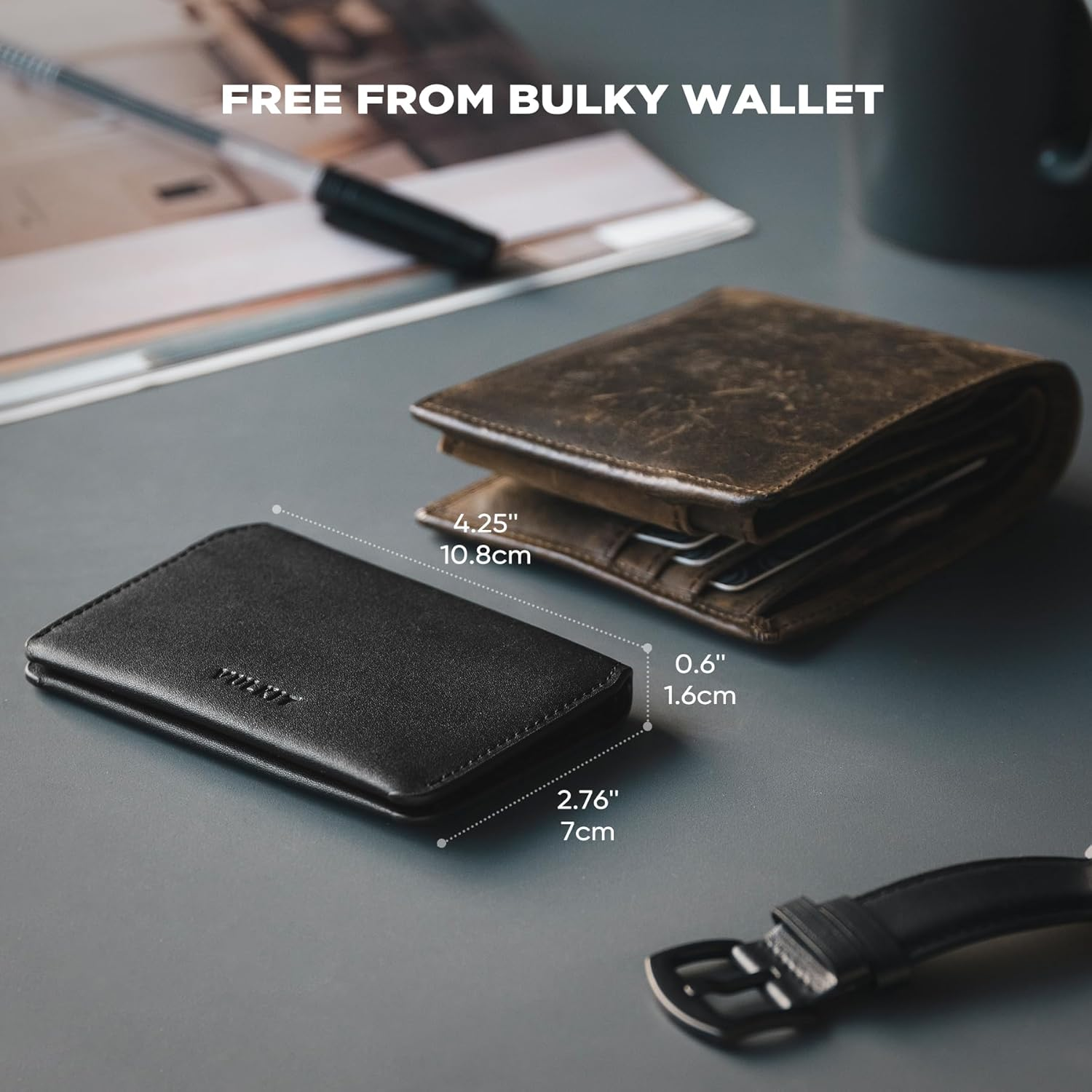 VULKIT Slim Minimalist Card Holder RFID Blocking Leather Credit Card Holder Front Pocket Wallet Magnetic Closure
