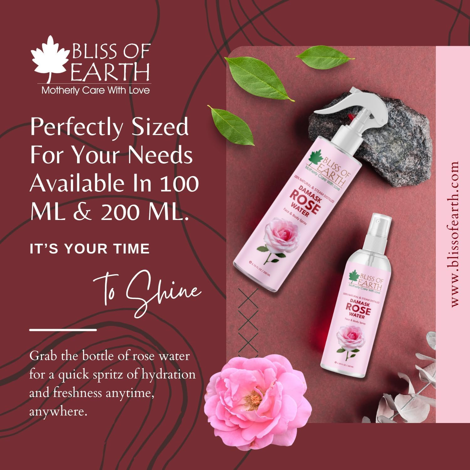 Bliss of Earth 100% Pure Damascena Rose Water Spray for Face, Steam Distilled, Food Grade, Pure Gulab Jal, 100ML image number 4