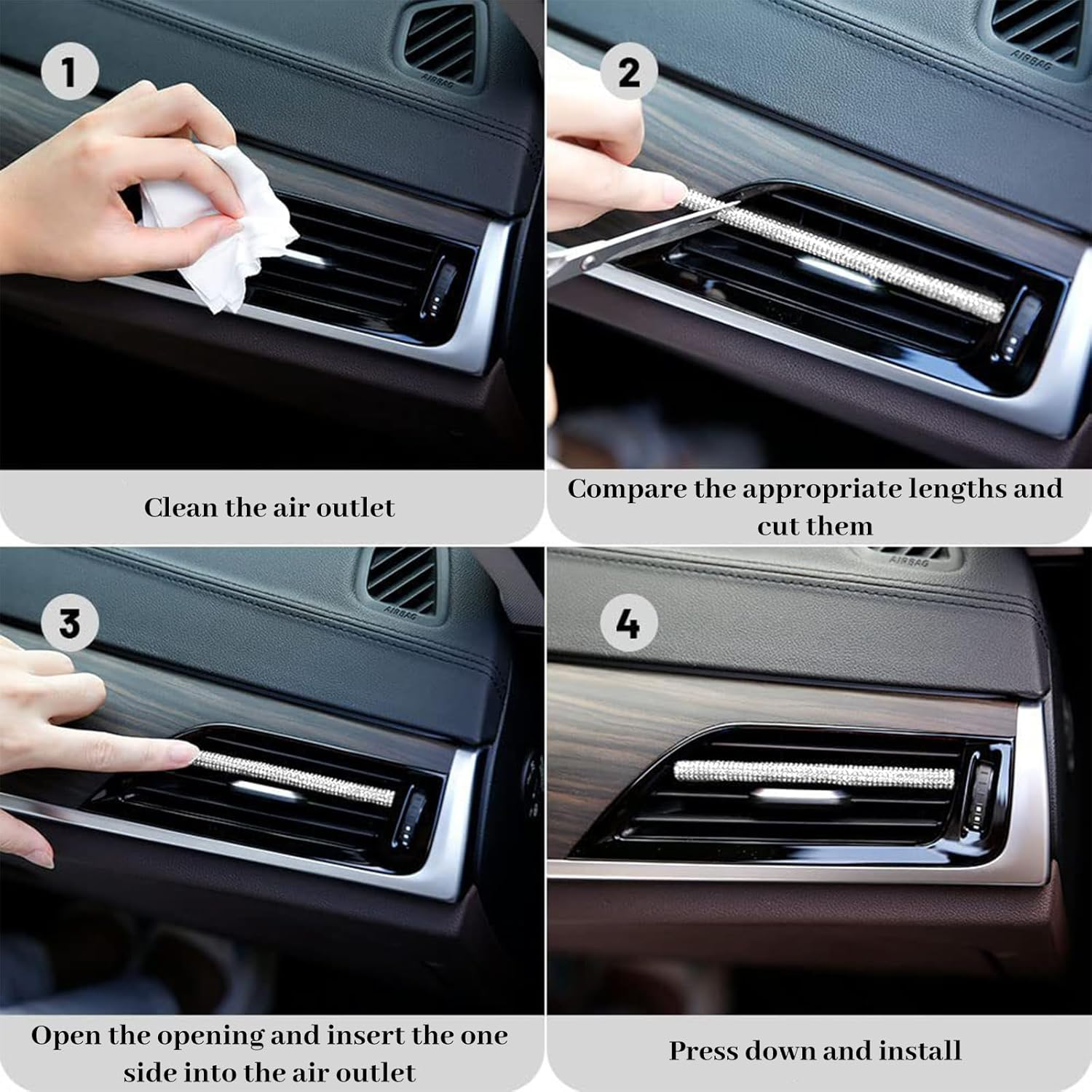 10PCS Bling Car Air Conditioner Decoration Strip for Vent Outlet, Rhinestone Car Air Vent Outlet Moulding Trim Strip, Bling Diamond Car Accessories Interior for Women and Girls image number 4