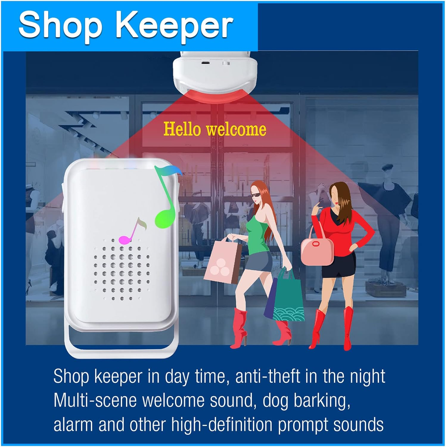 Motion Sensor Alarm Door Chime for Business When Entering Store Entry Alert Welcome Buzzer Monitor Alarm for Home Elderly Kids Caregiver Reminder, LED Indicator & Vibration image number 5