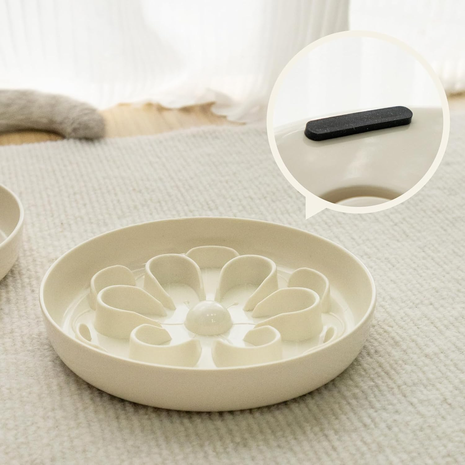 Slow Feeder Cat Bowl, Floral Maze Food Plate for Slow Eating, Melamine Cat Dish, Anti-Sling Bowl for Cats, Suitable for Wet and Dry Food, White image number 5