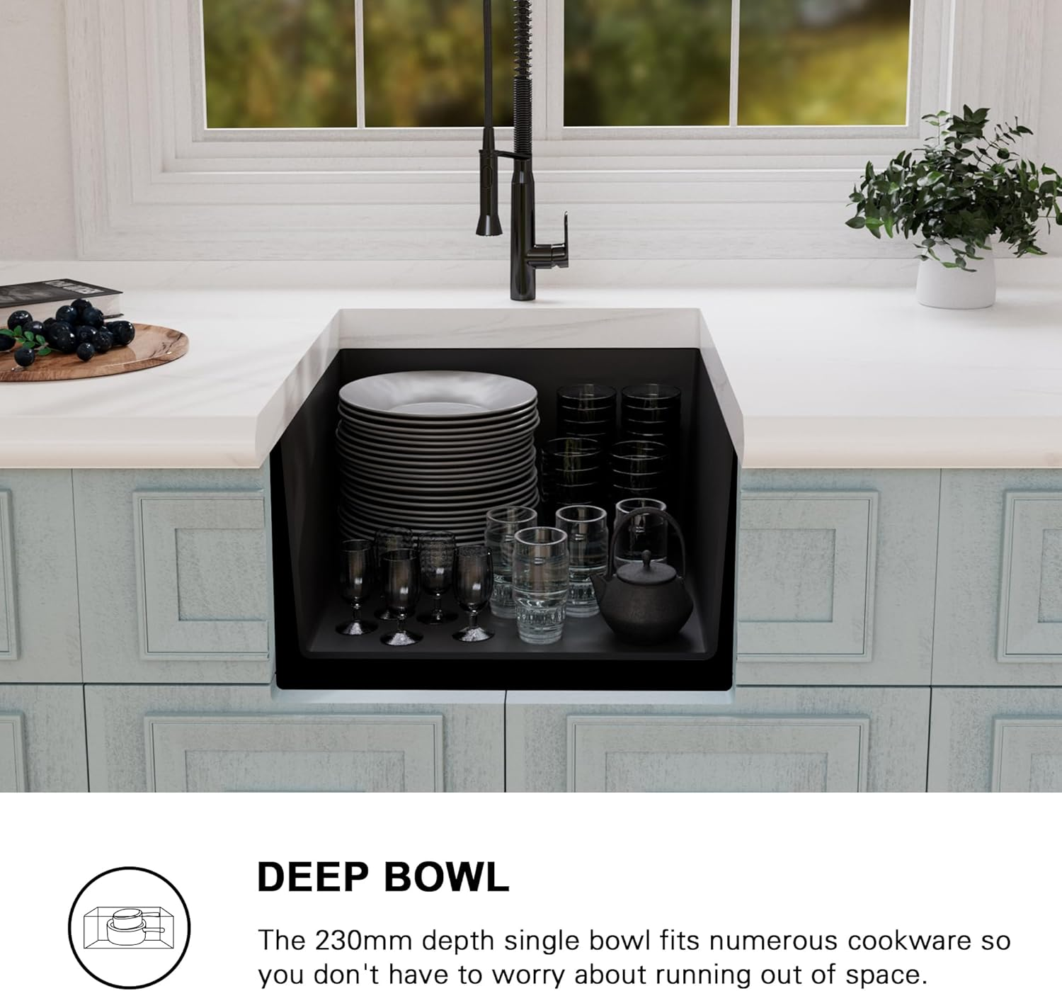 MILOSEN Black Kitchen Sink 45X45Cm, Granite Stone Sink, Mini Black Bar Sink, Undermount Kitchen Sink, Single Bowl Kitchen Sink image number 2