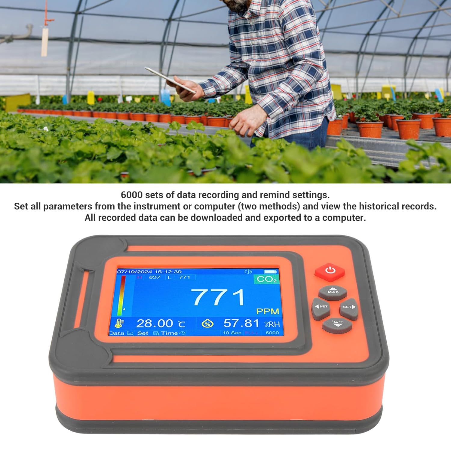 High Accuracy CO2 Detector with Reminder Temperature Humidity Meter Portable Carbon Dioxide Detector for Planting Tents Wine Cellars (Red)
