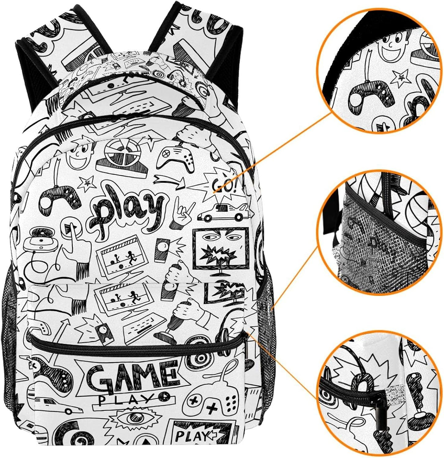 Computer Games Doodles Backpack Students Shoulder Bags Travel Bag College School Tote Backpacks image number 3