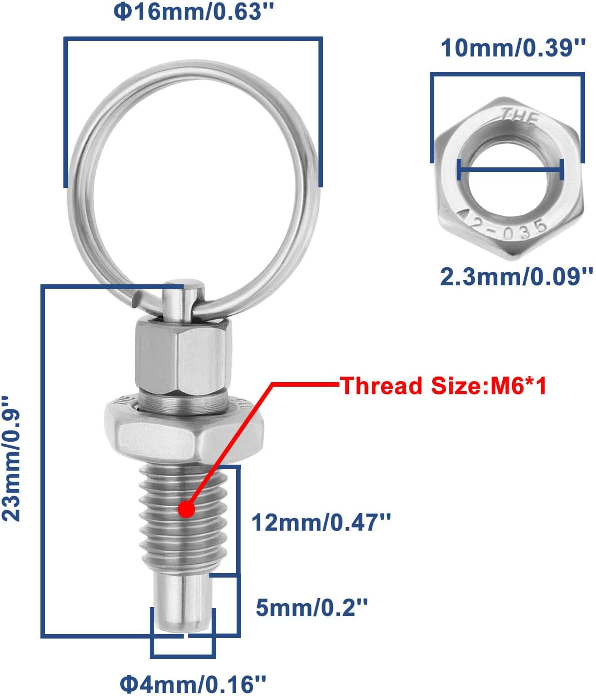 Be in Your Mind 4Pcs Spring Plunger Stainless Steel with Pull Ring Thread M6X1 Length 12Mm Pin Outer Diameter 4Mm Used in Chassis Cabinet Industrial Equipment image number 3