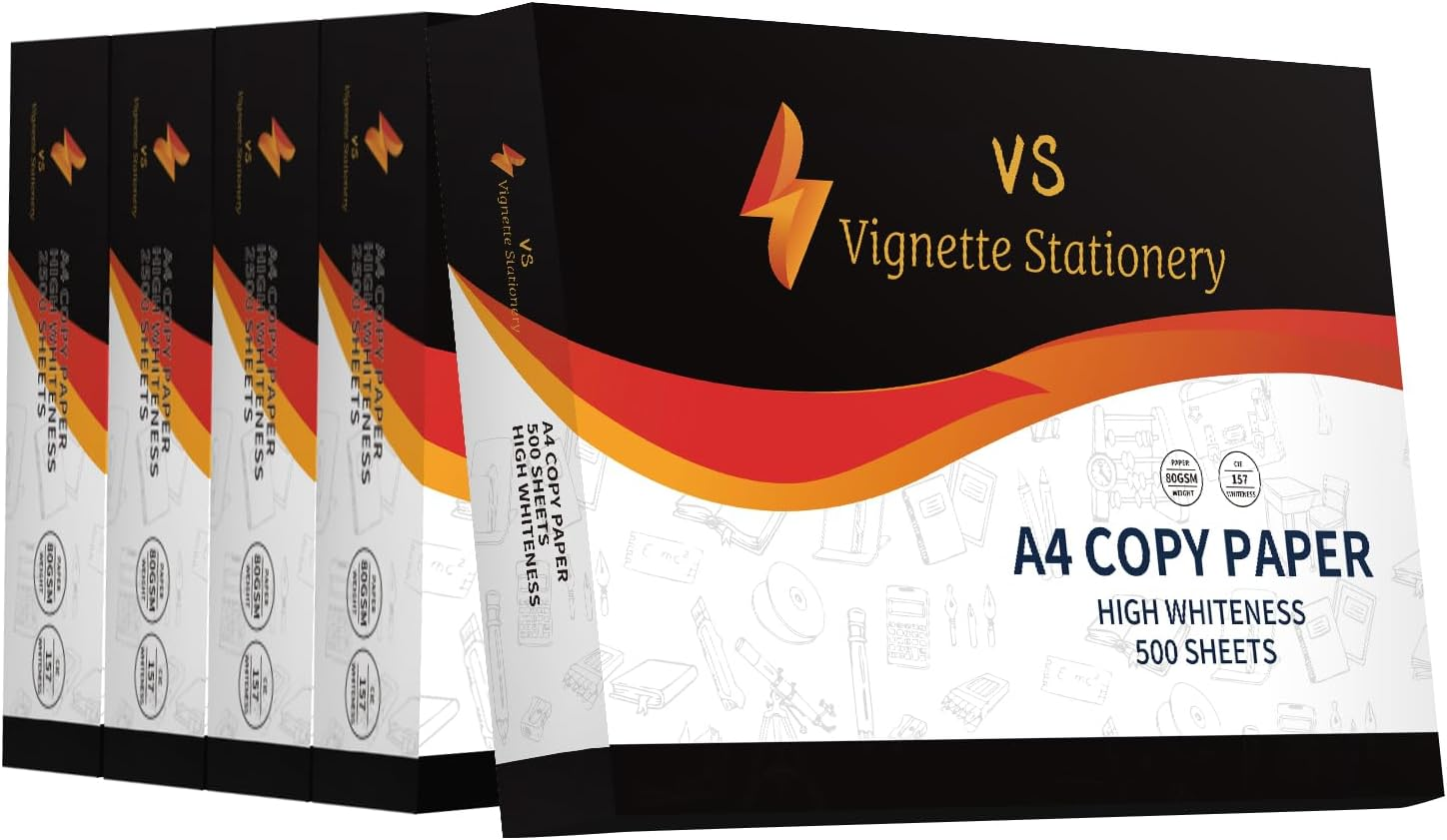Vignette Stationery 2X Carton A4 Printing Copy Paper, 80GSM, 5000 Sheets, 10 Reams, 500 Sheets per Ream, White for Fast Printing 125 Sheets per Minute Easy Go through Printer