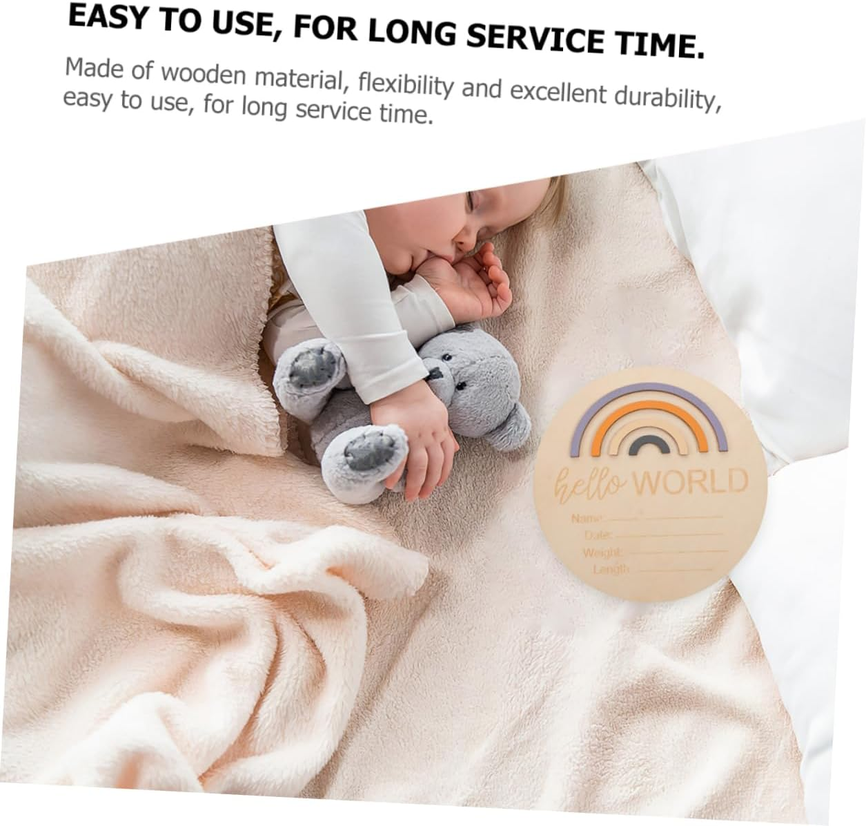 INOOMP 2Pcs Birth Announcement Sign round Wooden Name Plaque for Newborn Milestone Decor Unique Rainbow Design for Shower and Photography Props image number 3