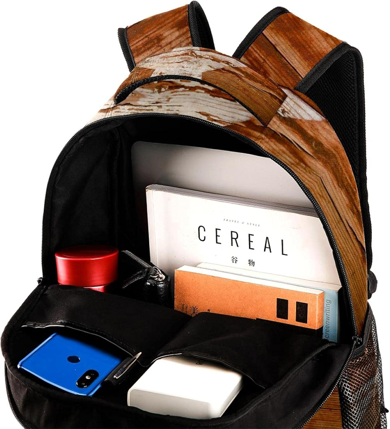 Faded Wood and Star Backpack Students Shoulder Bags Travel Bag College School Tote Backpacks image number 4