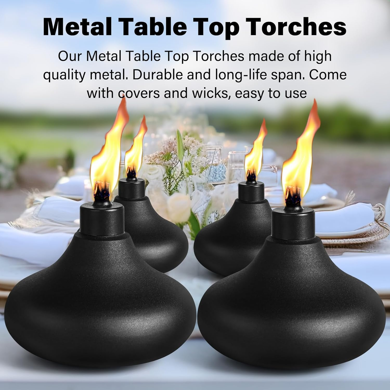 Fan-Torches 2 Pack Metal Table Top Torches, 24.5Oz Citronella Torches for Outside, Refillable Flame Light Torch, Decorative Tabletop Lantern for Yard, Patio, Deck, Garden, Party, Landscape image number 3