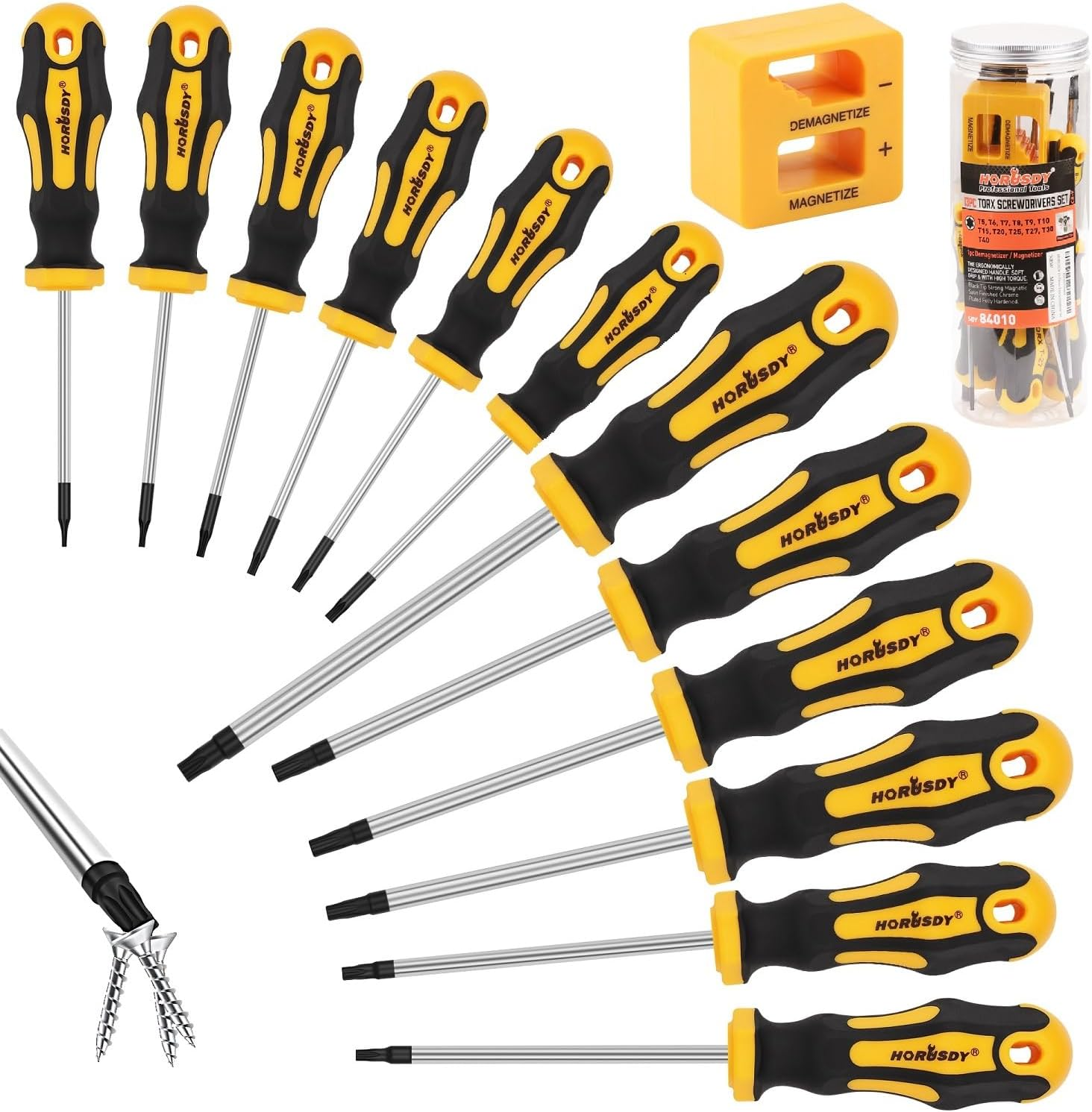 HORUSDY 13-Piece Magnetic Torx Screwdrivers Set | T5 - T40 Magnetic Torx Screw Drivers Set | Star Screwdriver Set image number 4